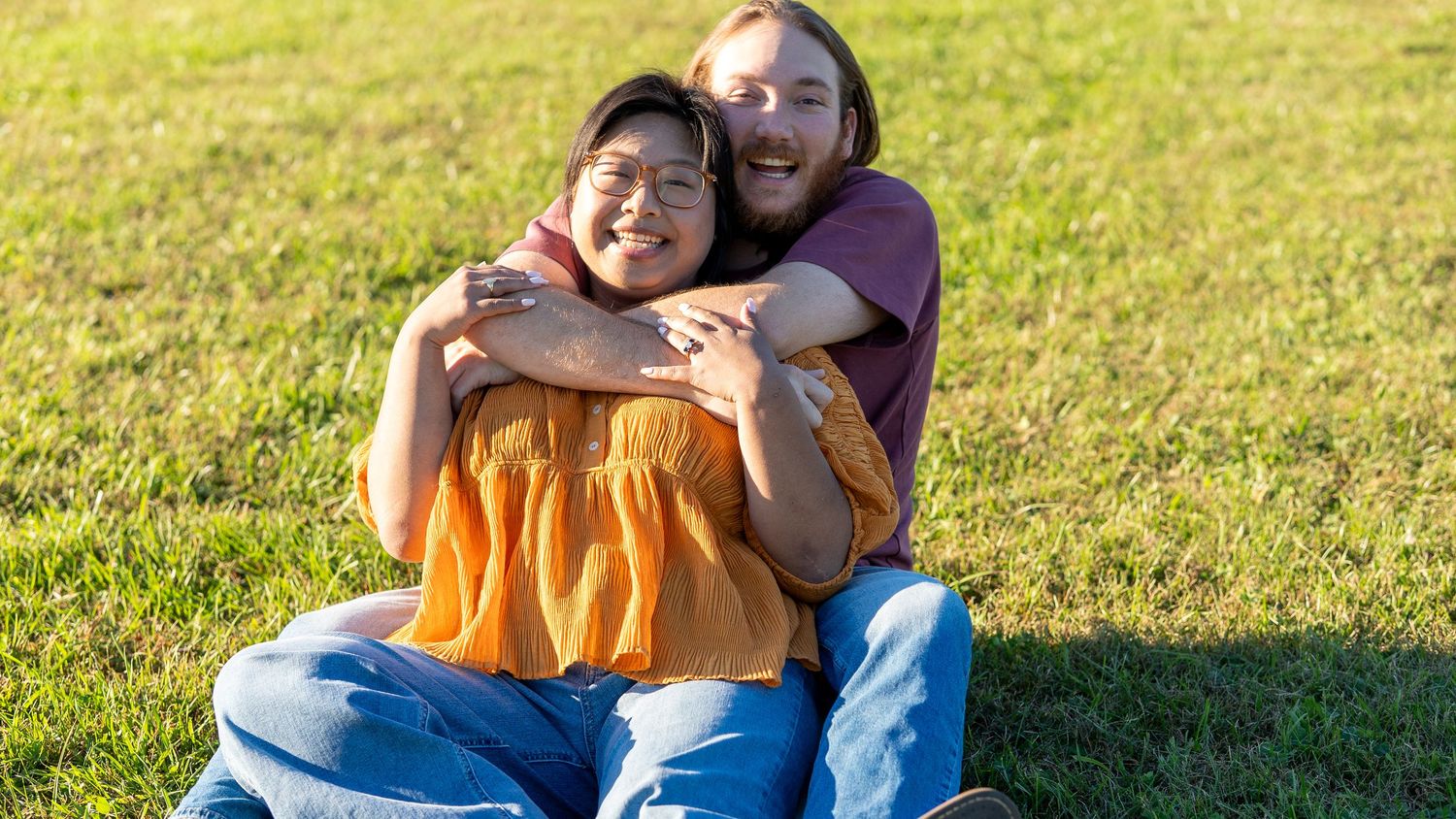 Happy Couple Engagement photoshoot at Jerusalem Mill on a field in Joppa Maryland