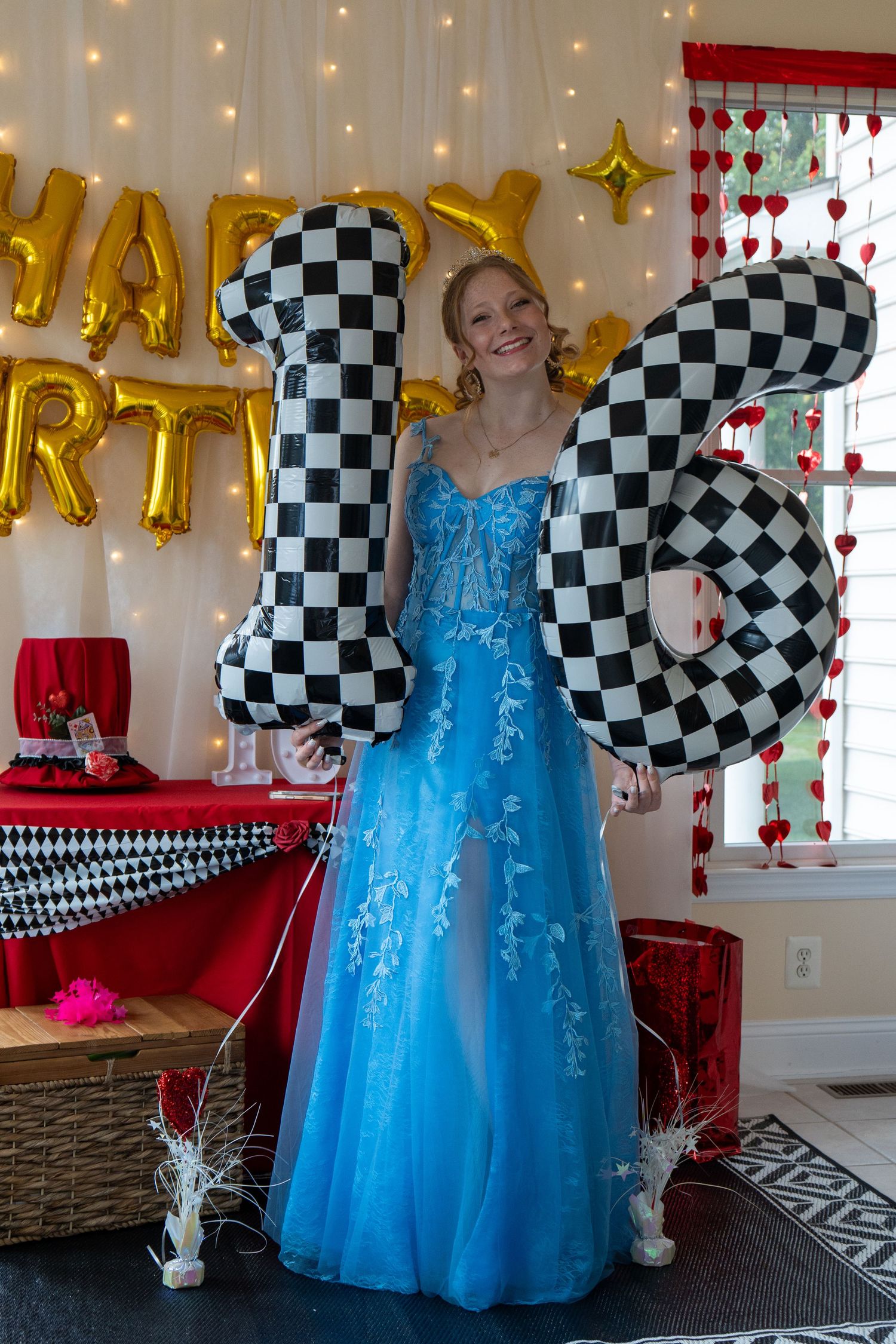 Beautiful Birthday Girl holding up her Birthday Ballons. In Harford County Maryland