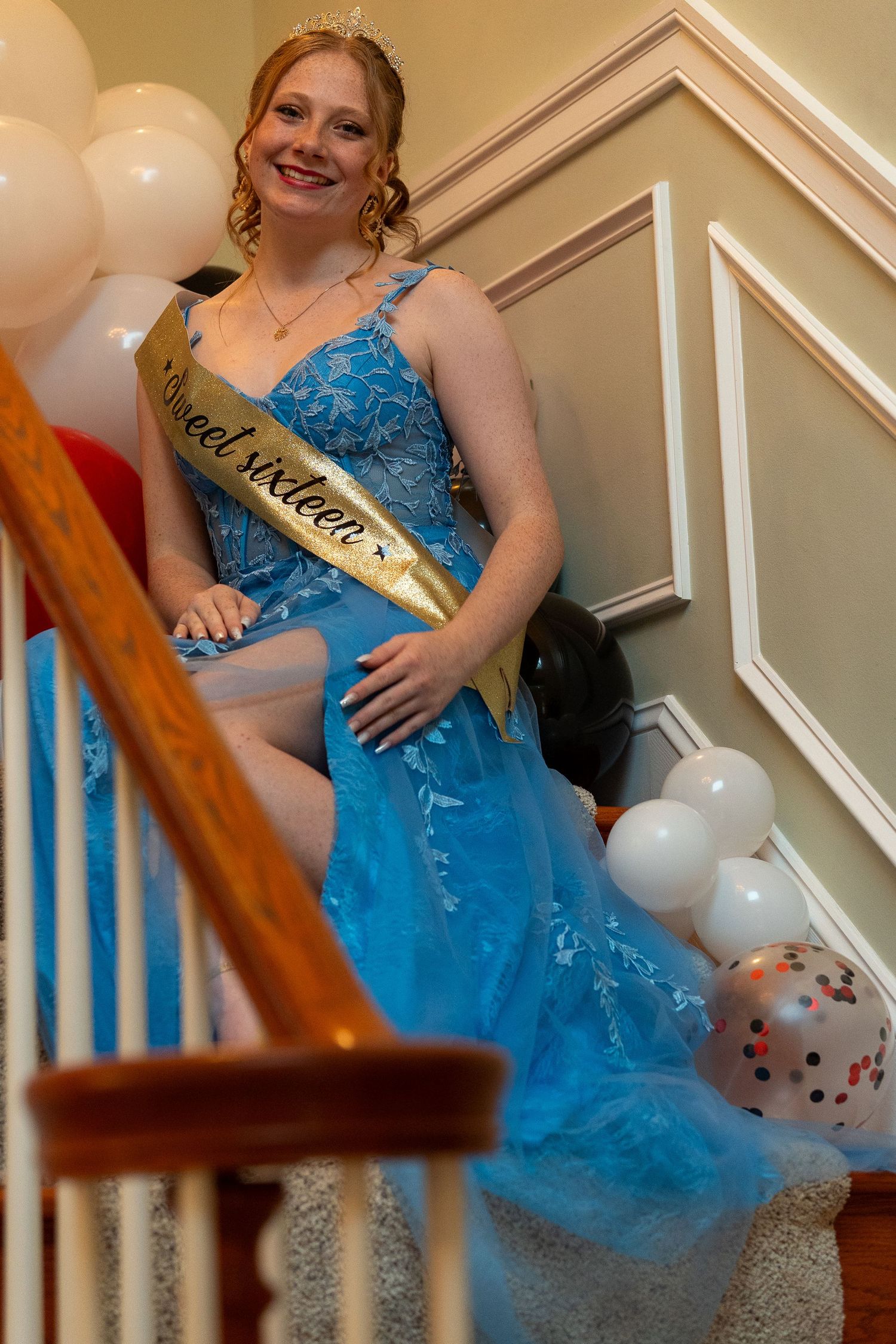 Birthday Girl Posing on steps For her Sweet 16th in Bel Air Harford County Maryland