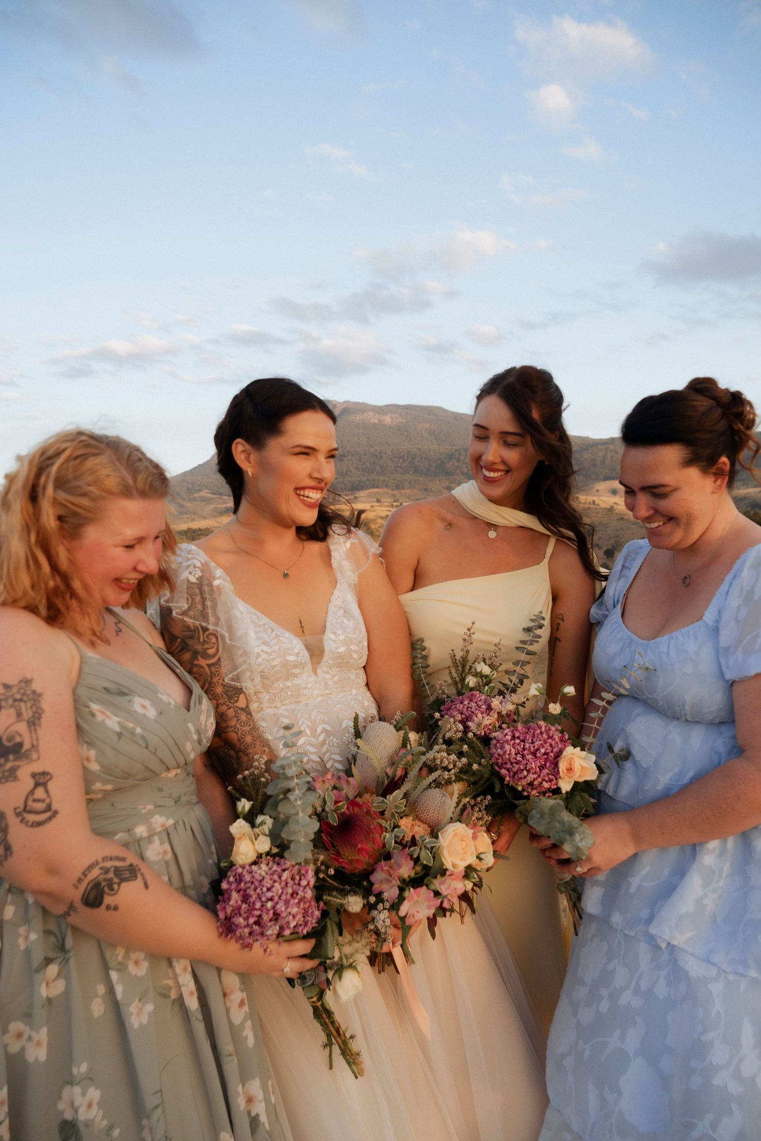 pastel Bridesmaids at Scenic Rim Wedding Maroon Hill Estate wedding venue by wedding photographer Shae Imagery
