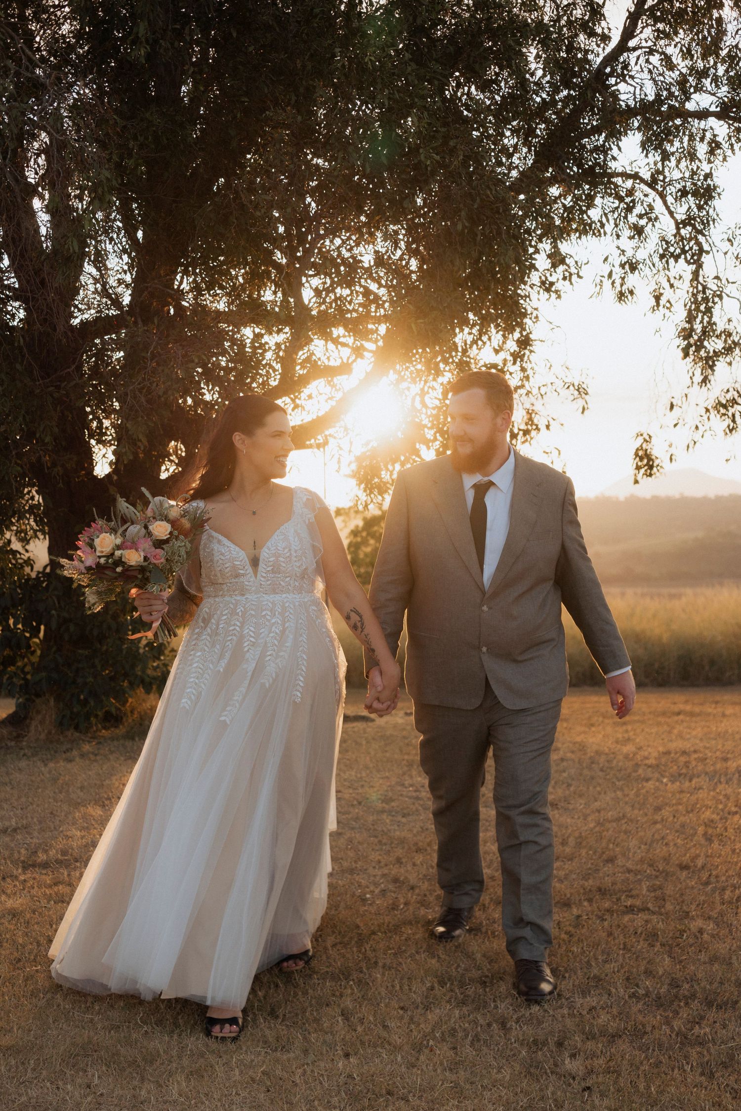 Romantic wedding portrait overlooking the Scenic Rim from Maroon Hill Estate.