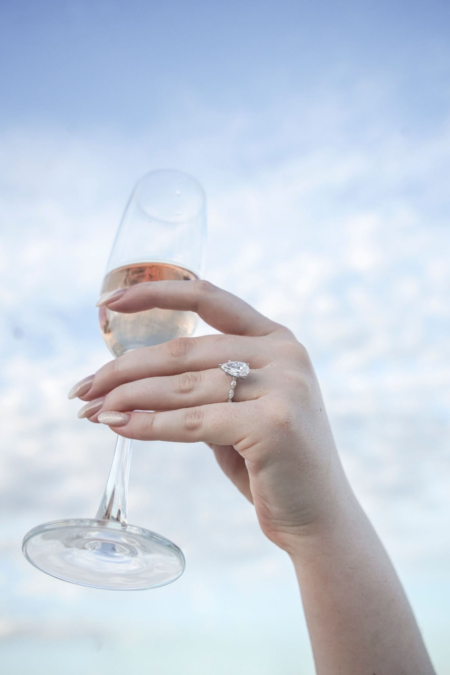 wedding day ring details with champagne by SEQ QLD wedding photographer, lockyer valley