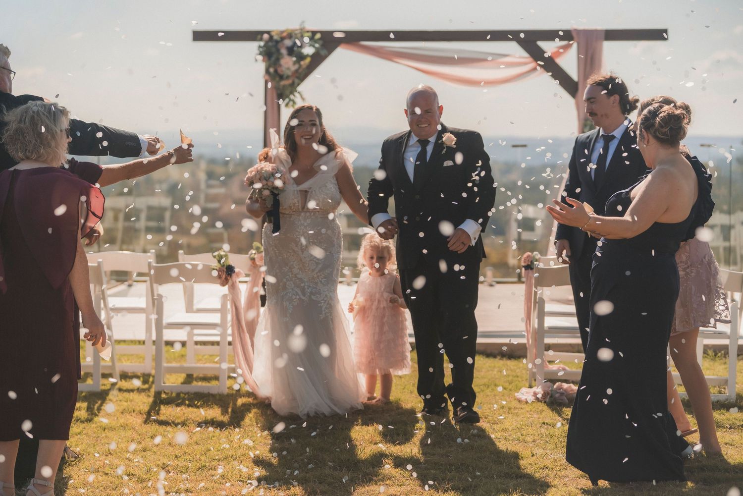 Keteka Hill micro wedding bride and groom showered with confetti photographed by shae imagery wedding photographer crows nest wedding