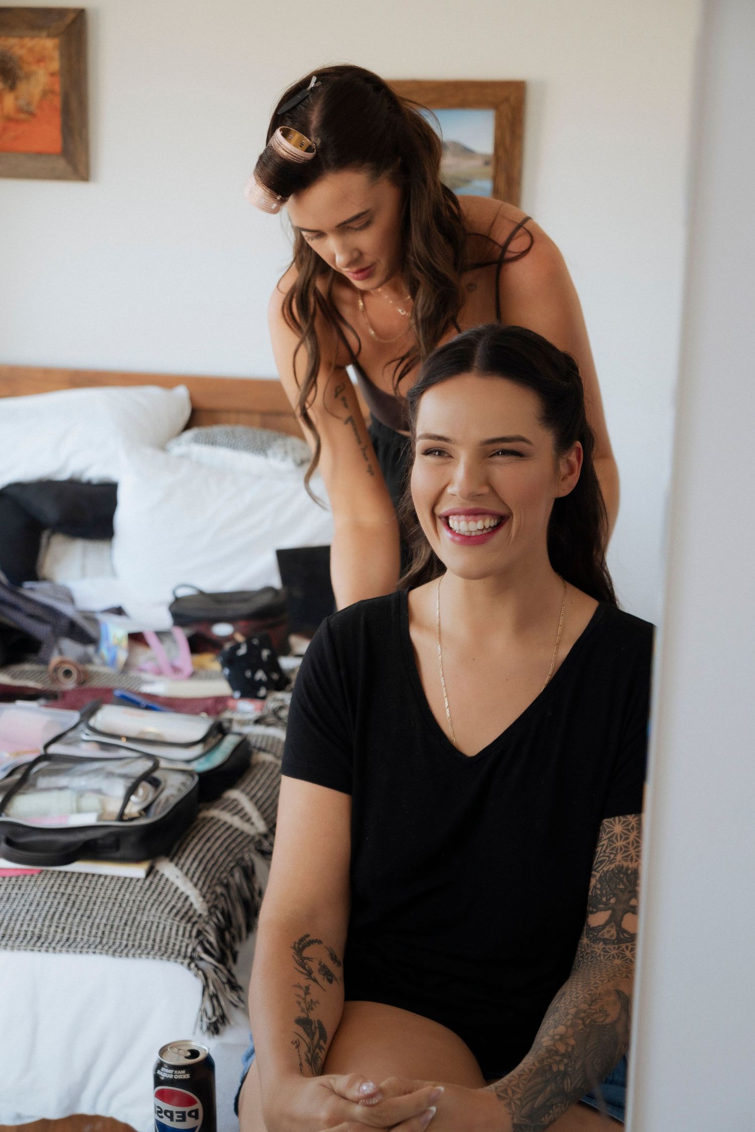 Bride Hair and Makeup in the bright airy bridal suite at Maroon Hill Estate. By Wedding photographer Shae Imagery