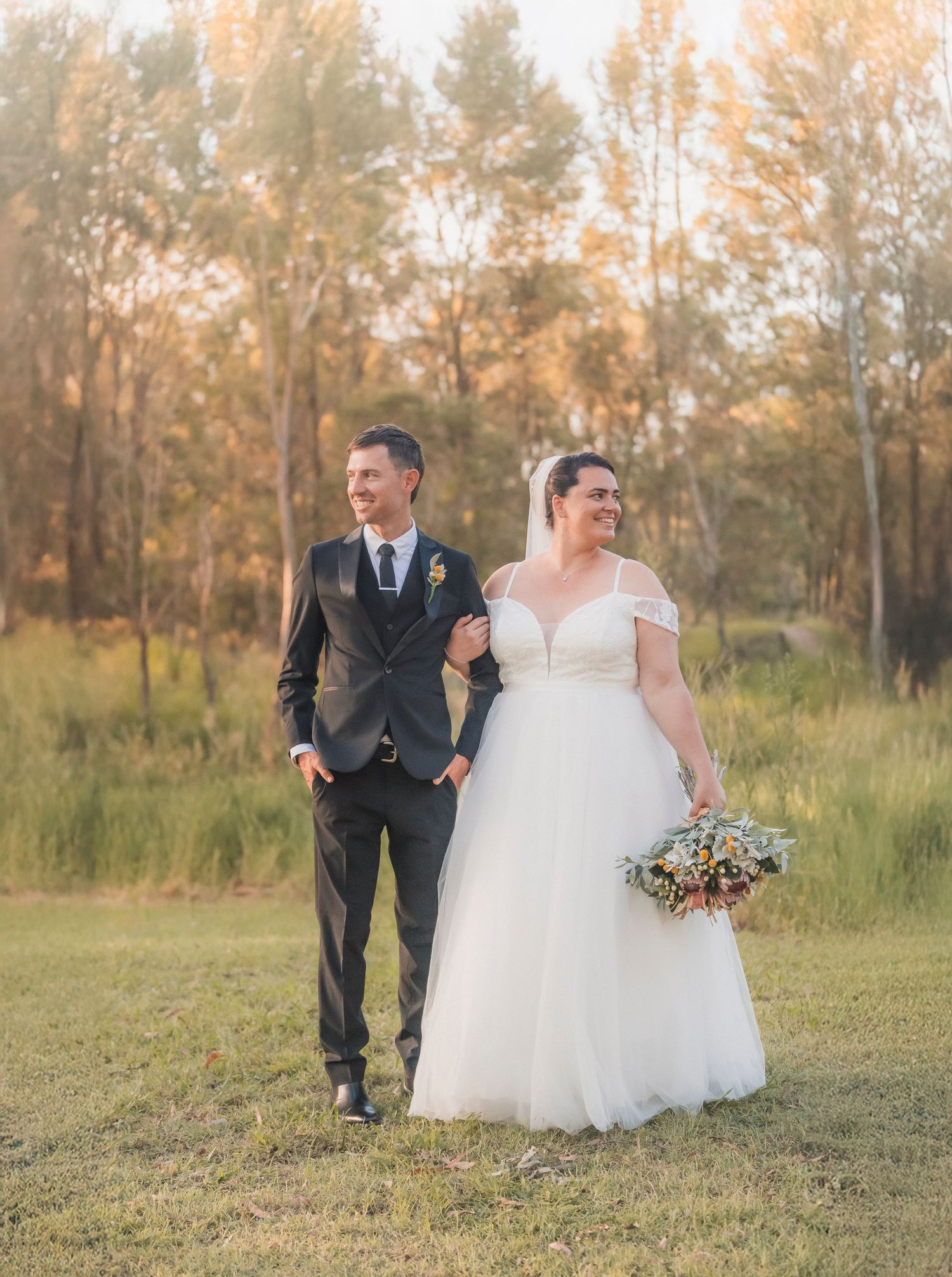Bridal portraits in Rengency downs golden hour in the aussie bush photographed by shae imagery wedding photographer - back yard  surprise