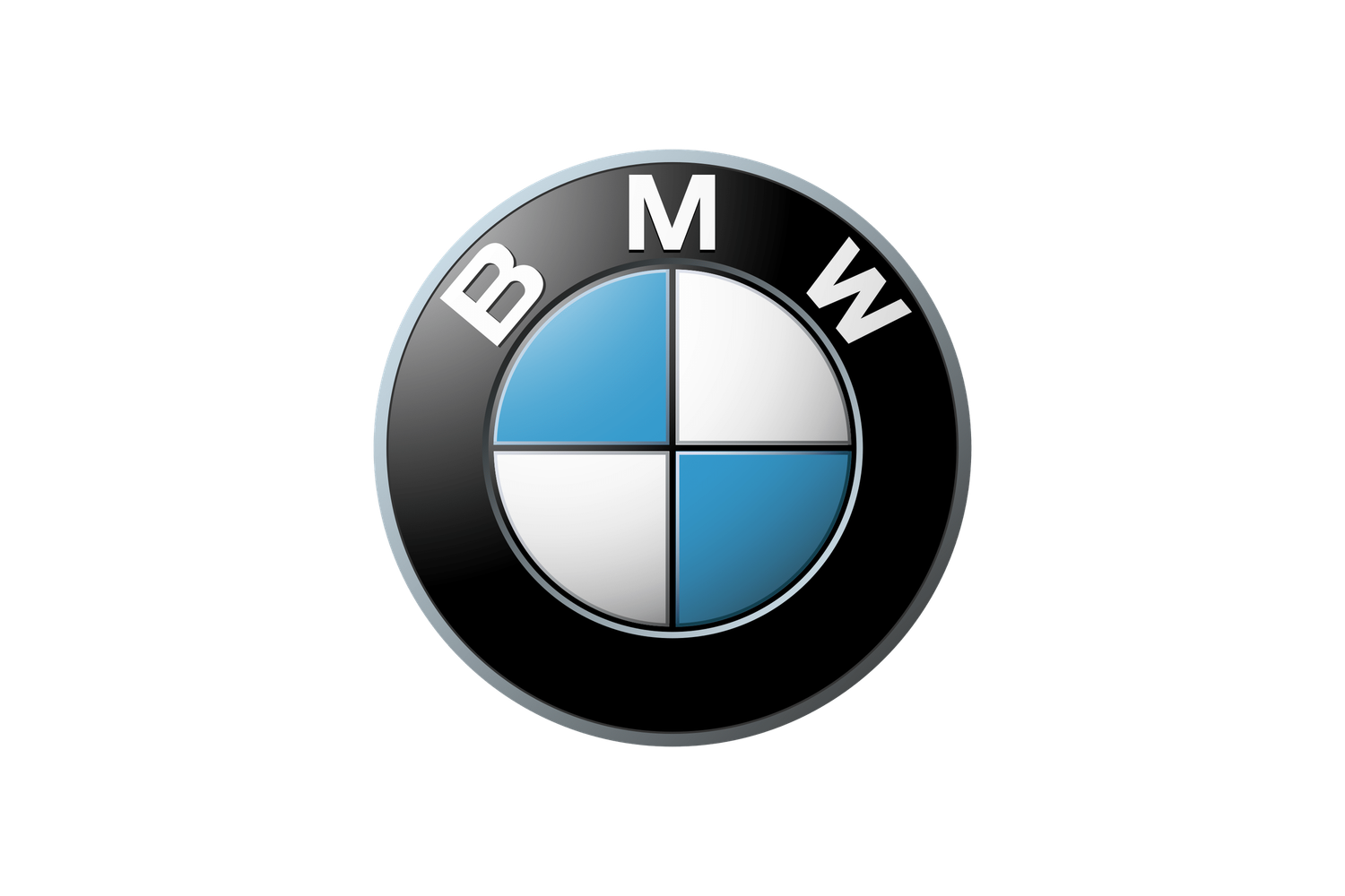 BMW logo featuring the iconic blue and white circular emblem with black outer ring and silver border.