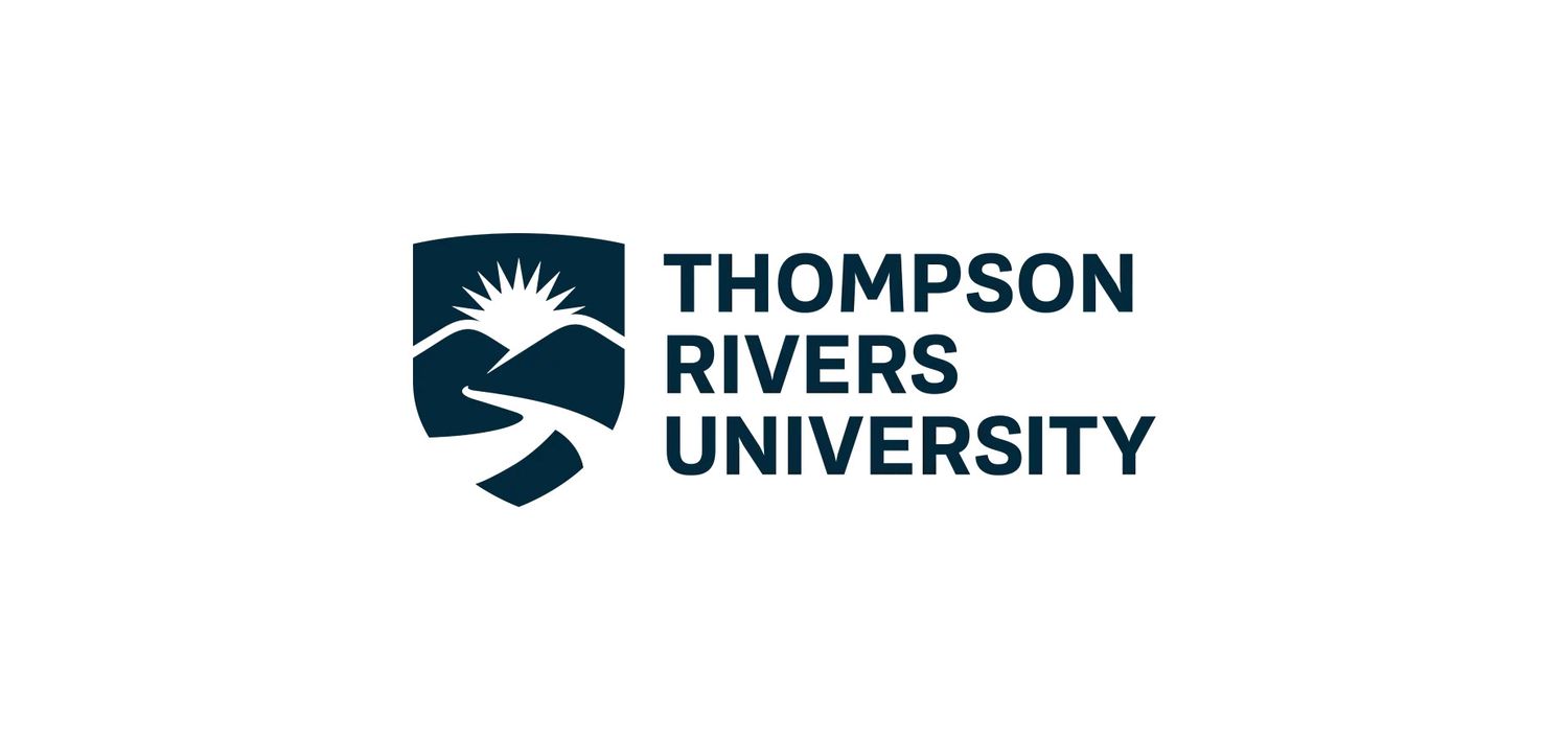 Thompson Rivers University logo with dark blue shield emblem and bold university name text.