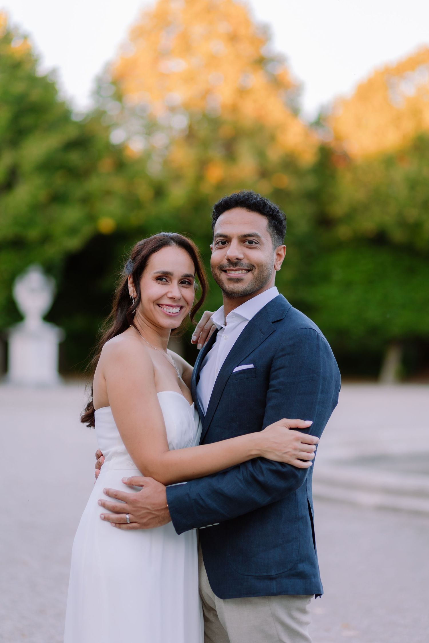Bride and groom at Schonbrunn Palace in Vienna