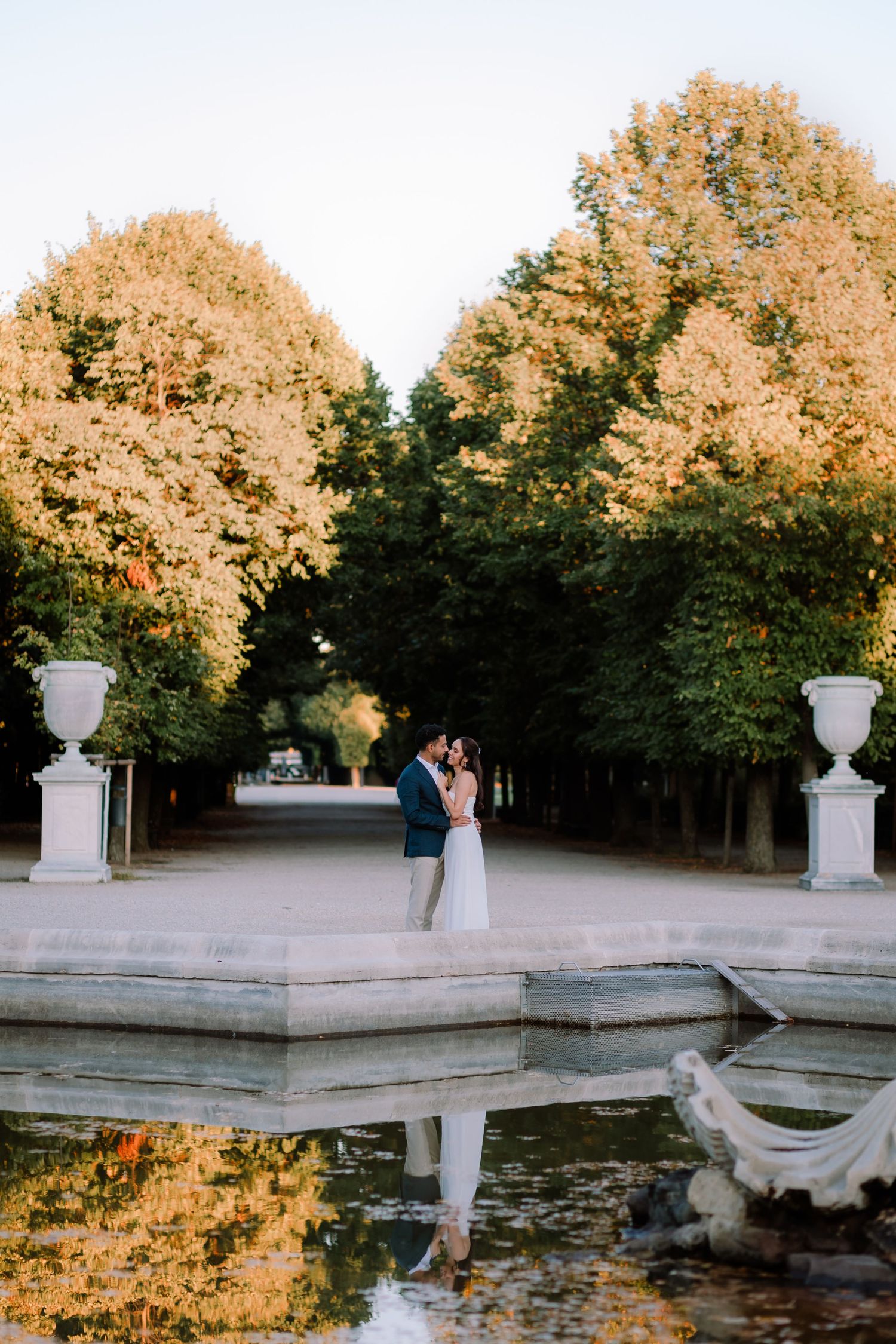 Bride and groom at Schonbrunn Palace in Vienna