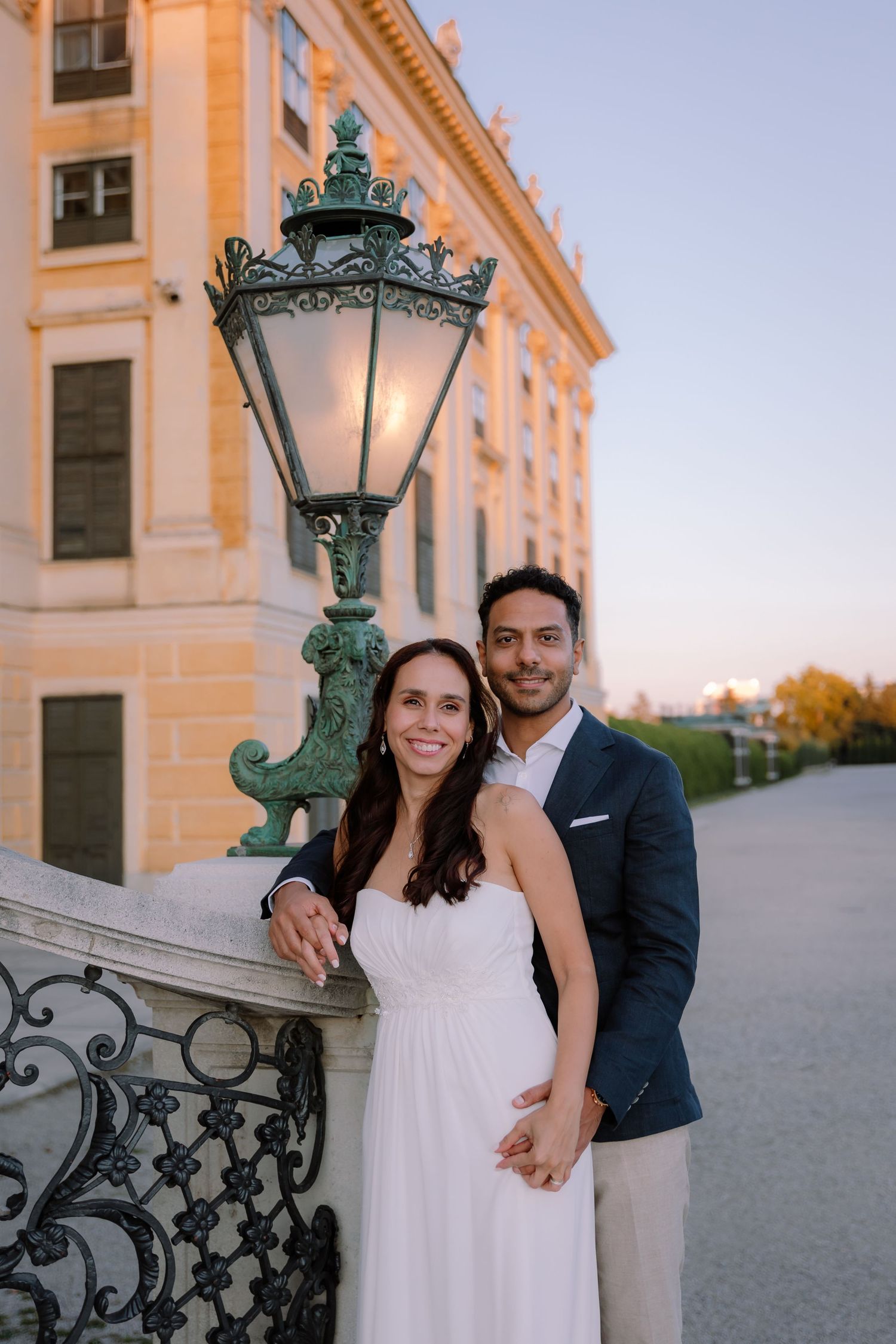 Bride and groom at Schonbrunn Palace in Vienna