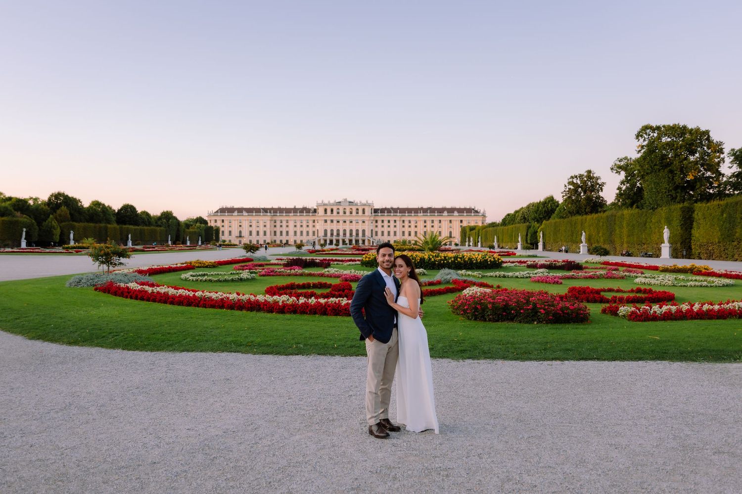 Bride and groom at Schonbrunn Palace in Vienna