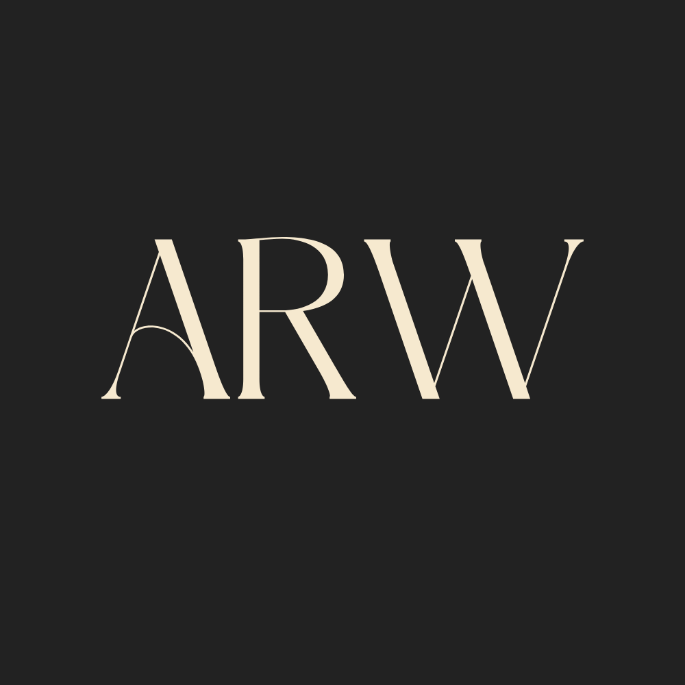 Minimalist ARW typography design in light beige on dark background.