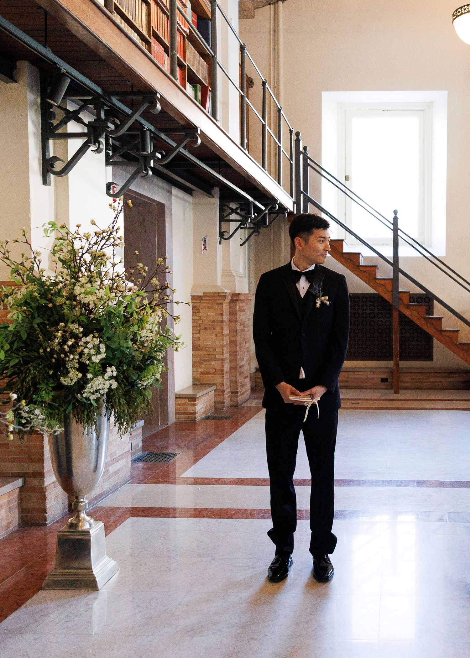 Documentary wedding photography at Boston Public Library Guastavino Room