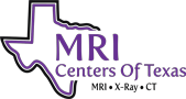 MRI Centers of Texas logo featuring Texas state outline offering MRI, X-Ray, and CT imaging services.