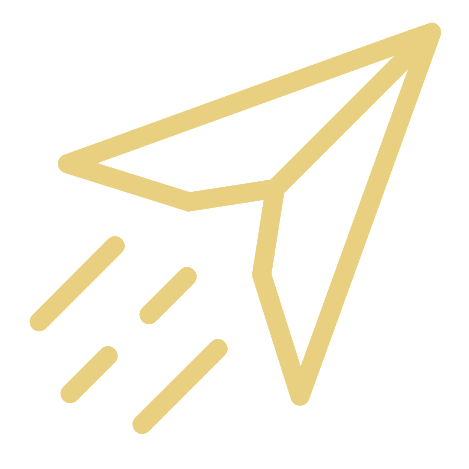 Yellow paper airplane icon illustration on white background.