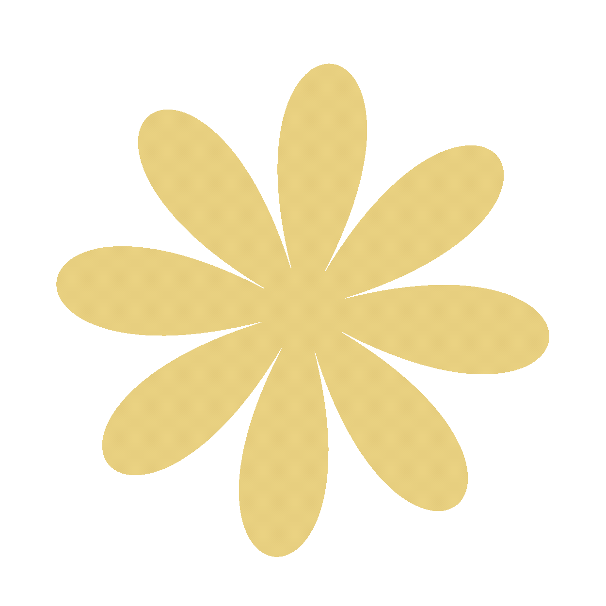 Simple yellow daisy flower icon with eight rounded petals on a clean white background.