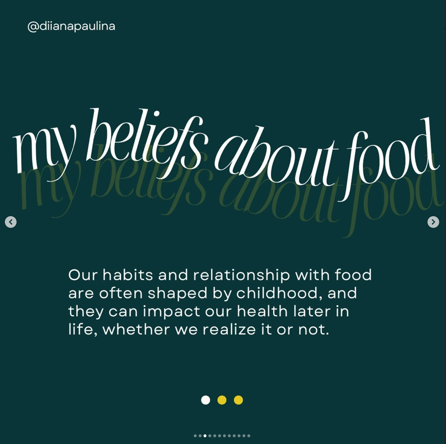 Custom-designed graphic highlighting Diana’s food philosophy, created for social and digital content.