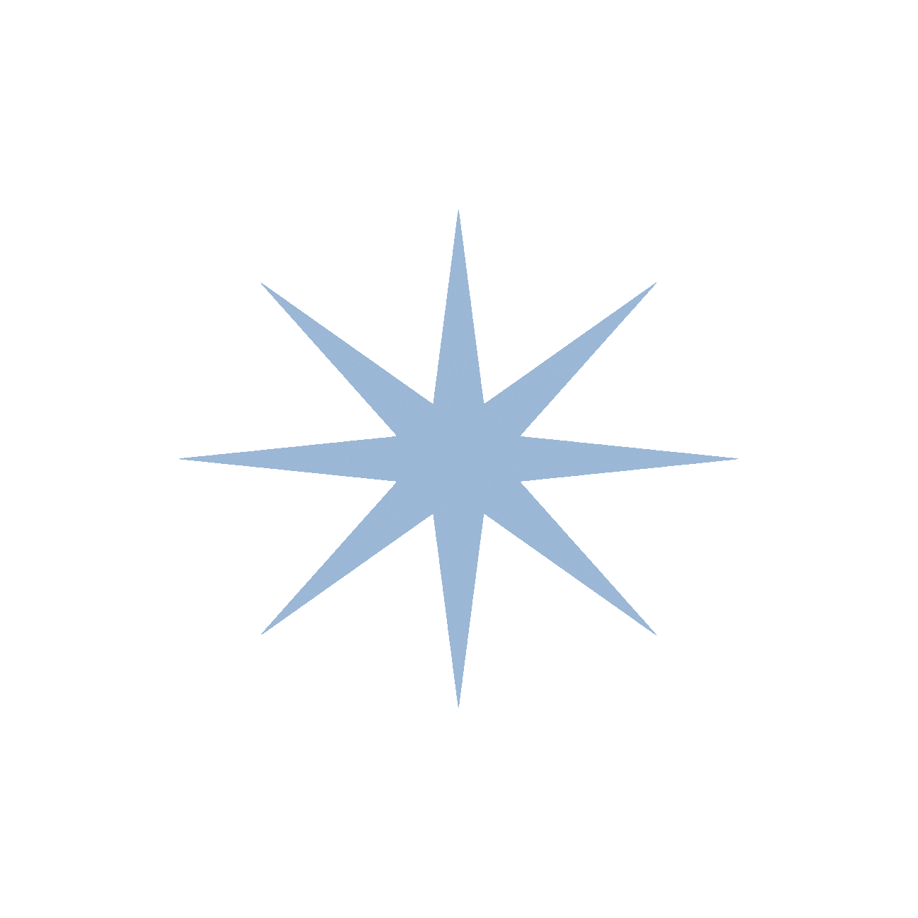 Eight-pointed pale blue star icon on white – simple, celestial, and stylish.