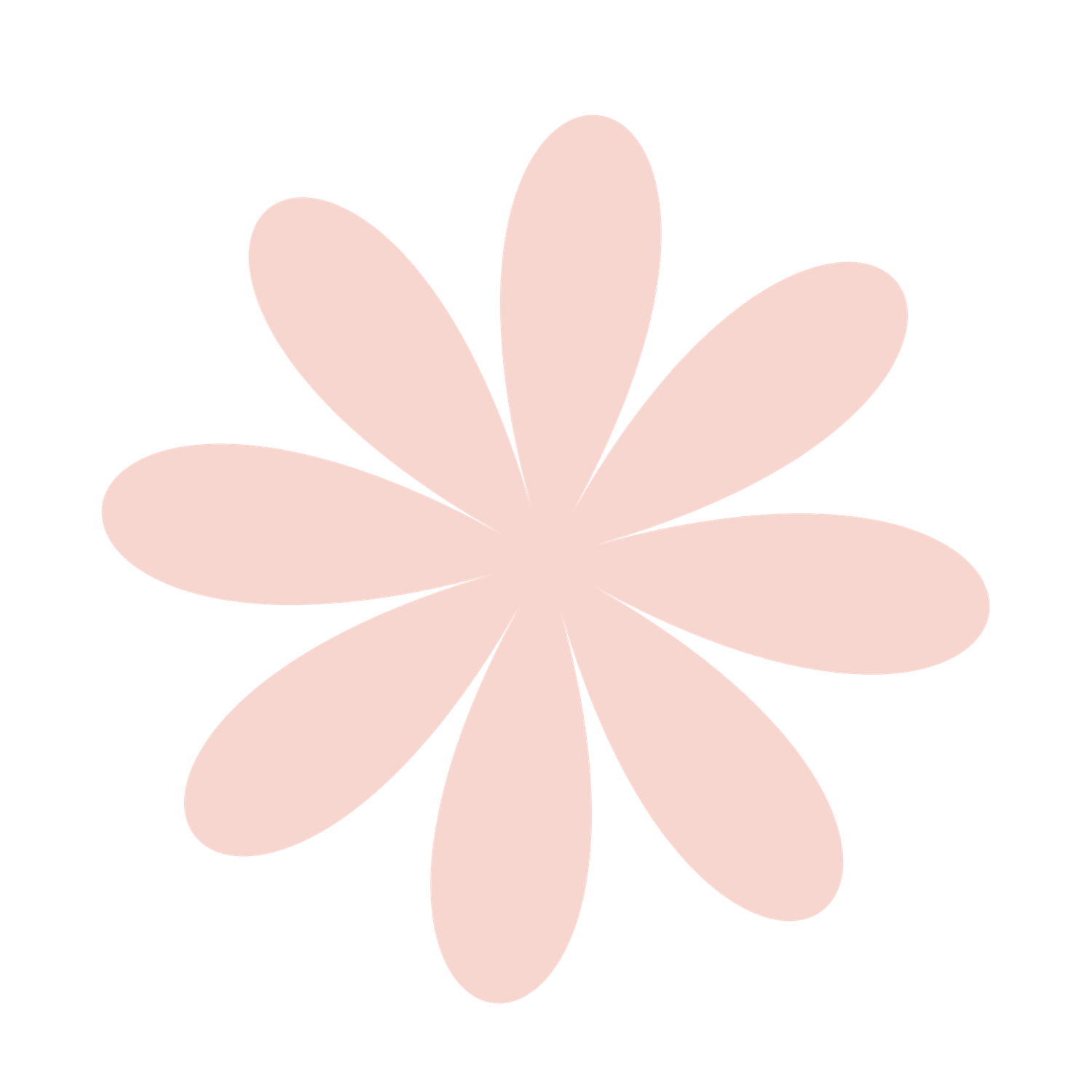 Soft pink daisy flower graphic with rounded petals on a white background.