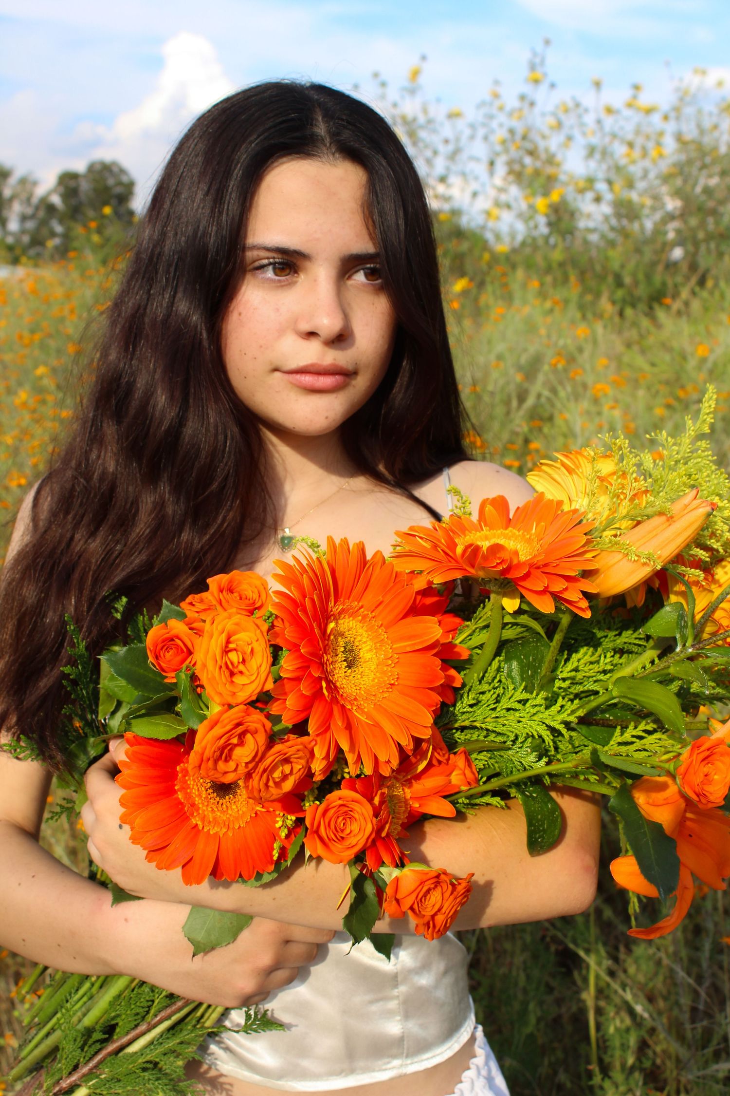 girl with orange flowers