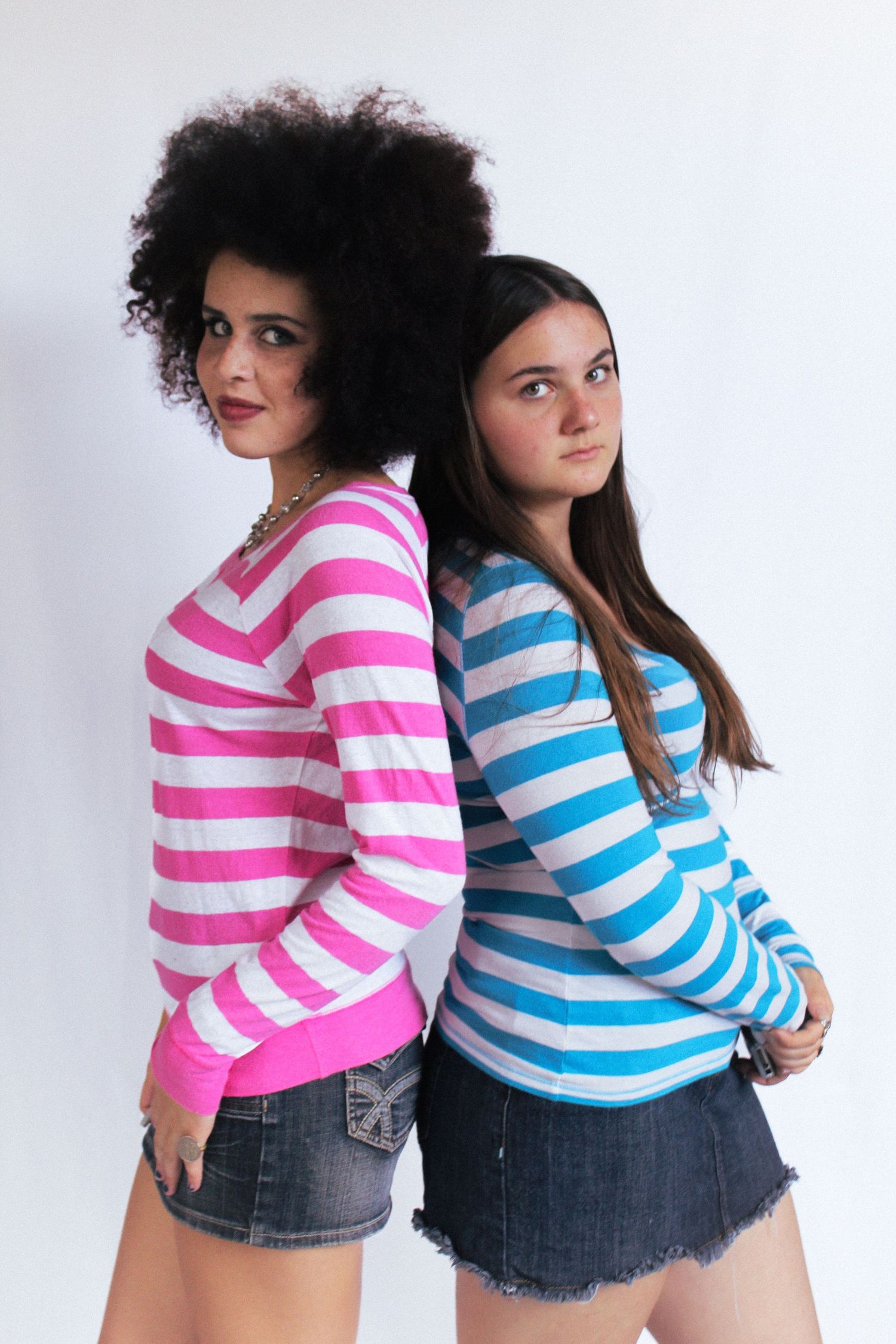two girls in stripped shirts