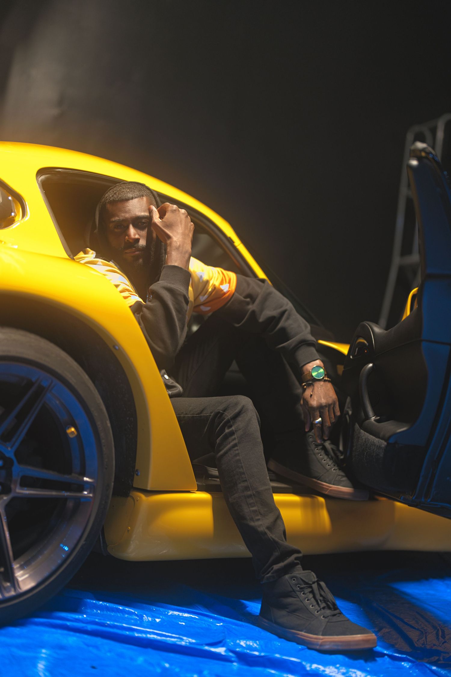 Man sitting in car.