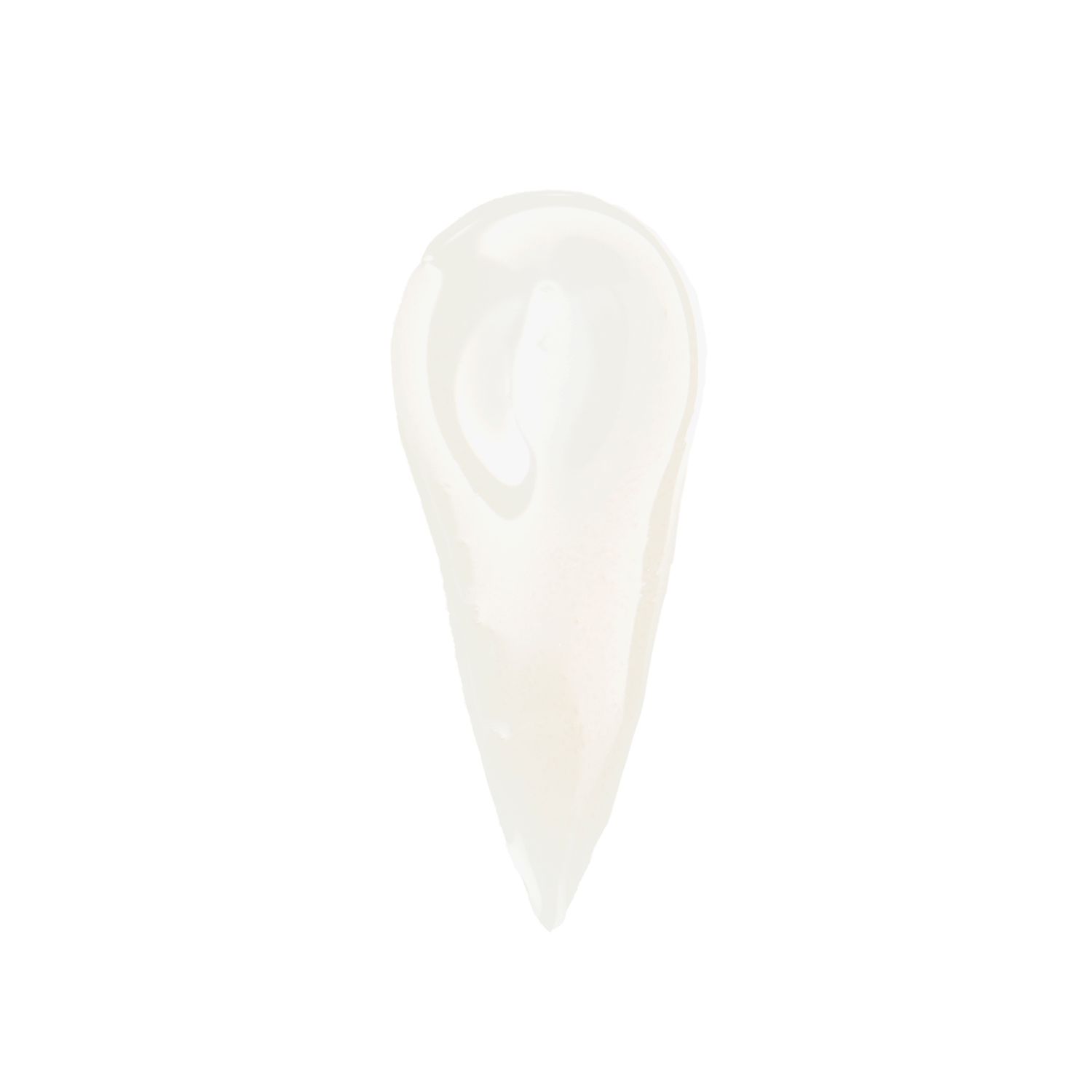 A smooth white cream swatch in a teardrop shape on a white background.