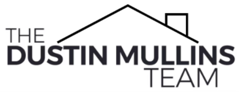 Real estate team logo design with text 'THE DUSTIN MULLINS TEAM' in black and gray colors.