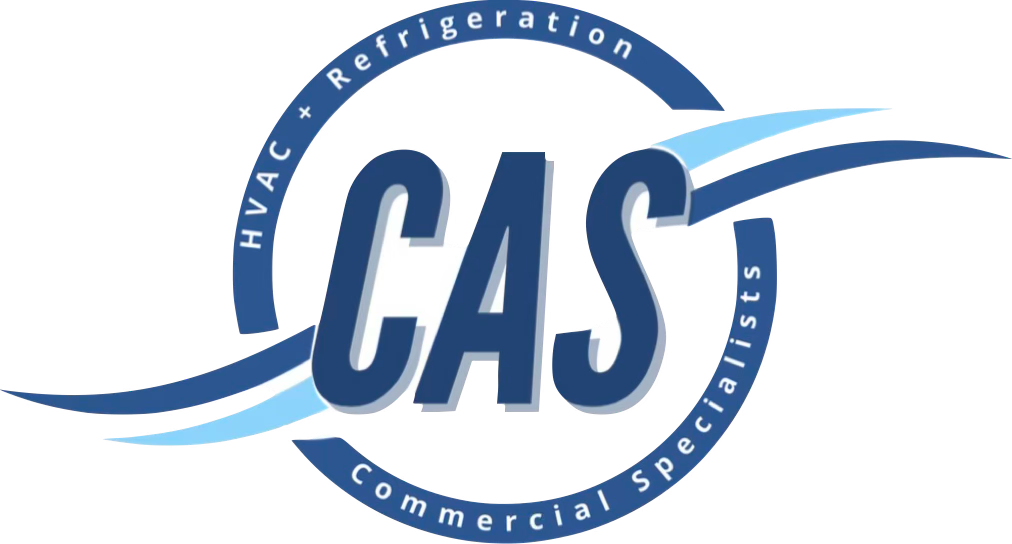 Blue and white circular CAS logos with wave design elements arranged in a horizontal row.