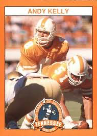 Andy Kelly Tennessee Volunteers quarterback in orange uniform on football trading card.