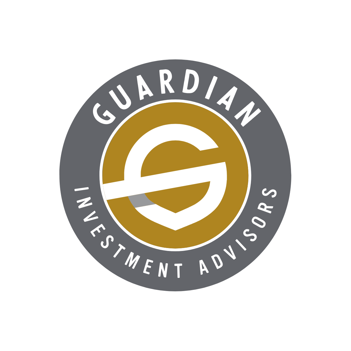 Circular logo design for Guardian Investment Advisors featuring a stylized G and S in gold and gray colors.