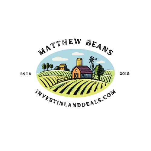A series of farm landscape logos featuring rolling hills, buildings, and crops in green and blue pastoral designs.