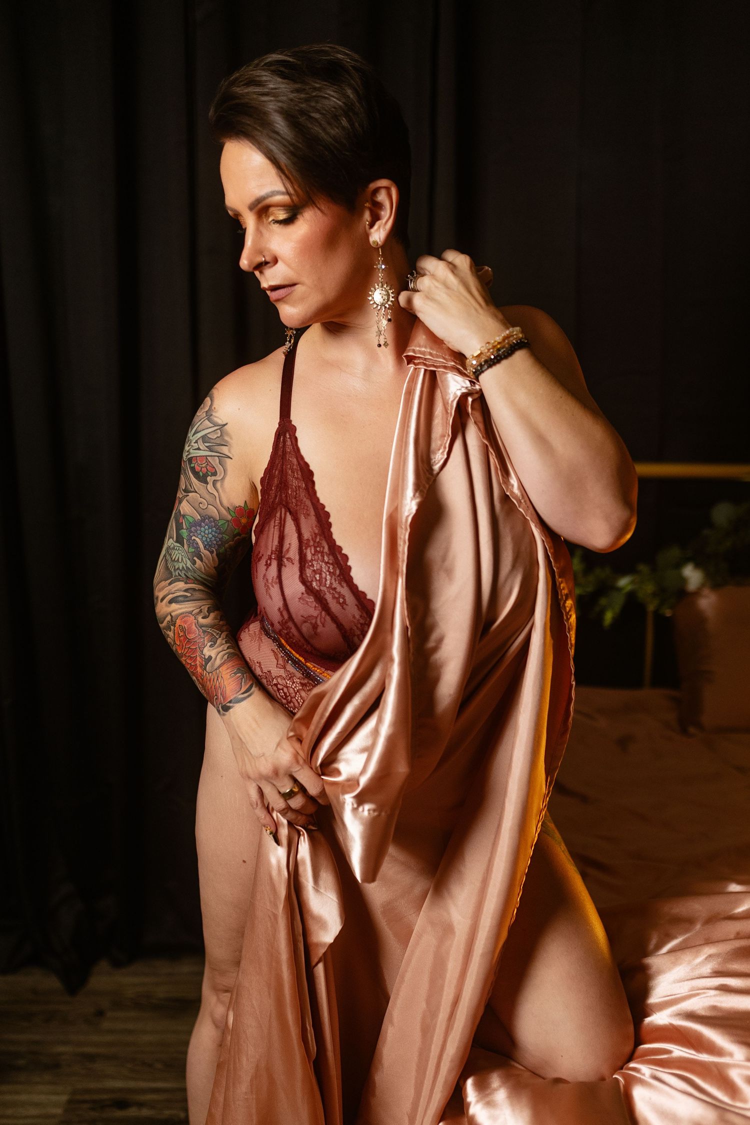 Luxury boudoir photography in DFW with editorial lighting and artistic styling at Lock & Key Photography.