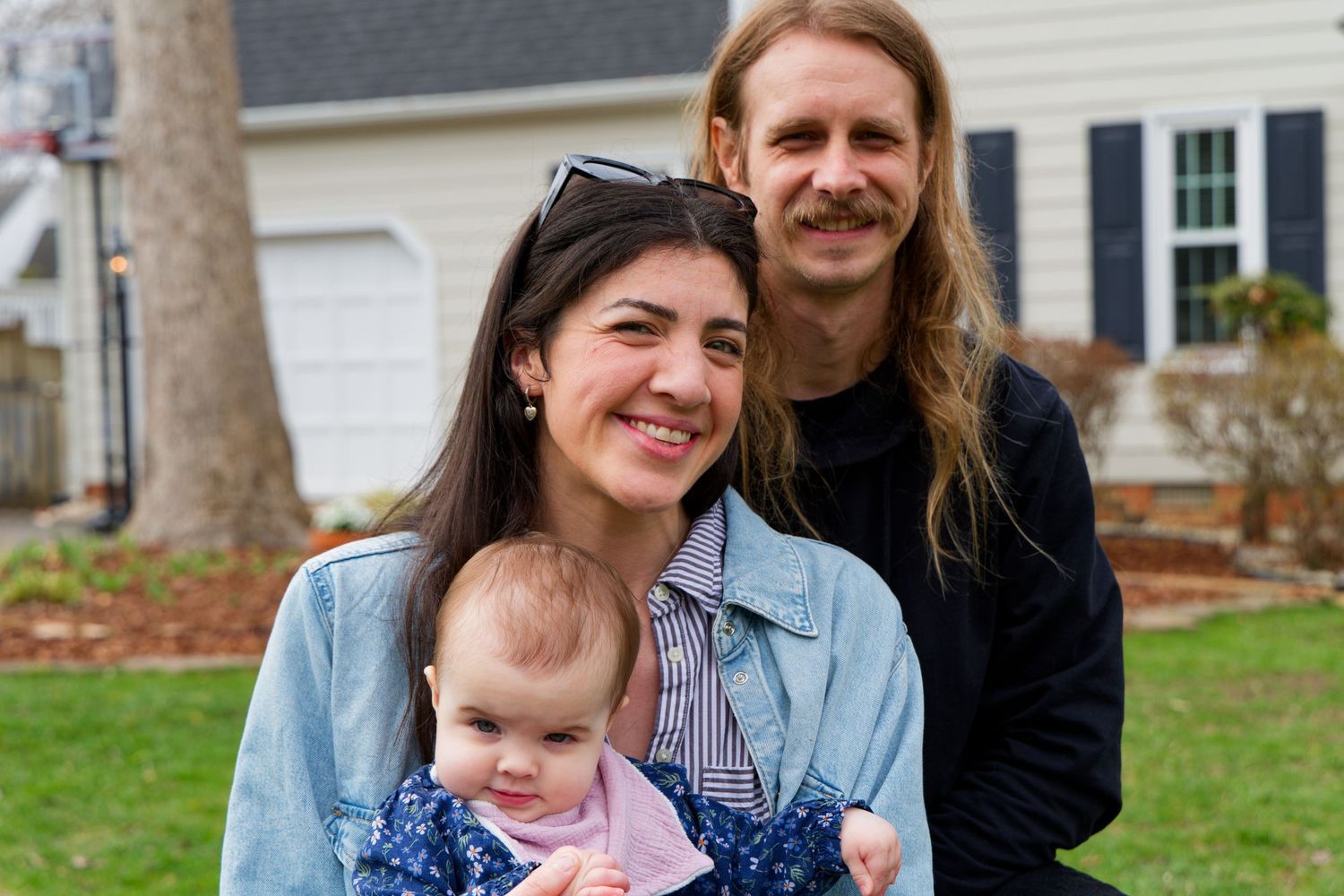 Family portrait outdoors in front of suburban home. Midlothian, Richmond RVA