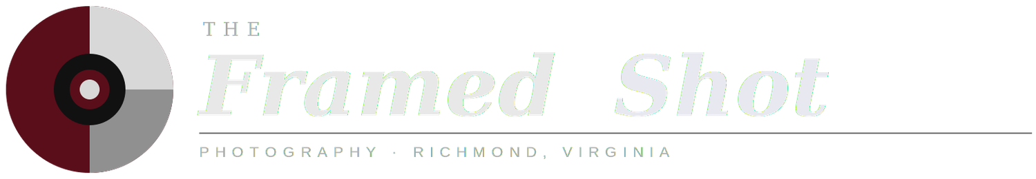 The Framed Shot photography studio logo featuring bold text and a circular camera aperture icon in Richmond, Virginia.
