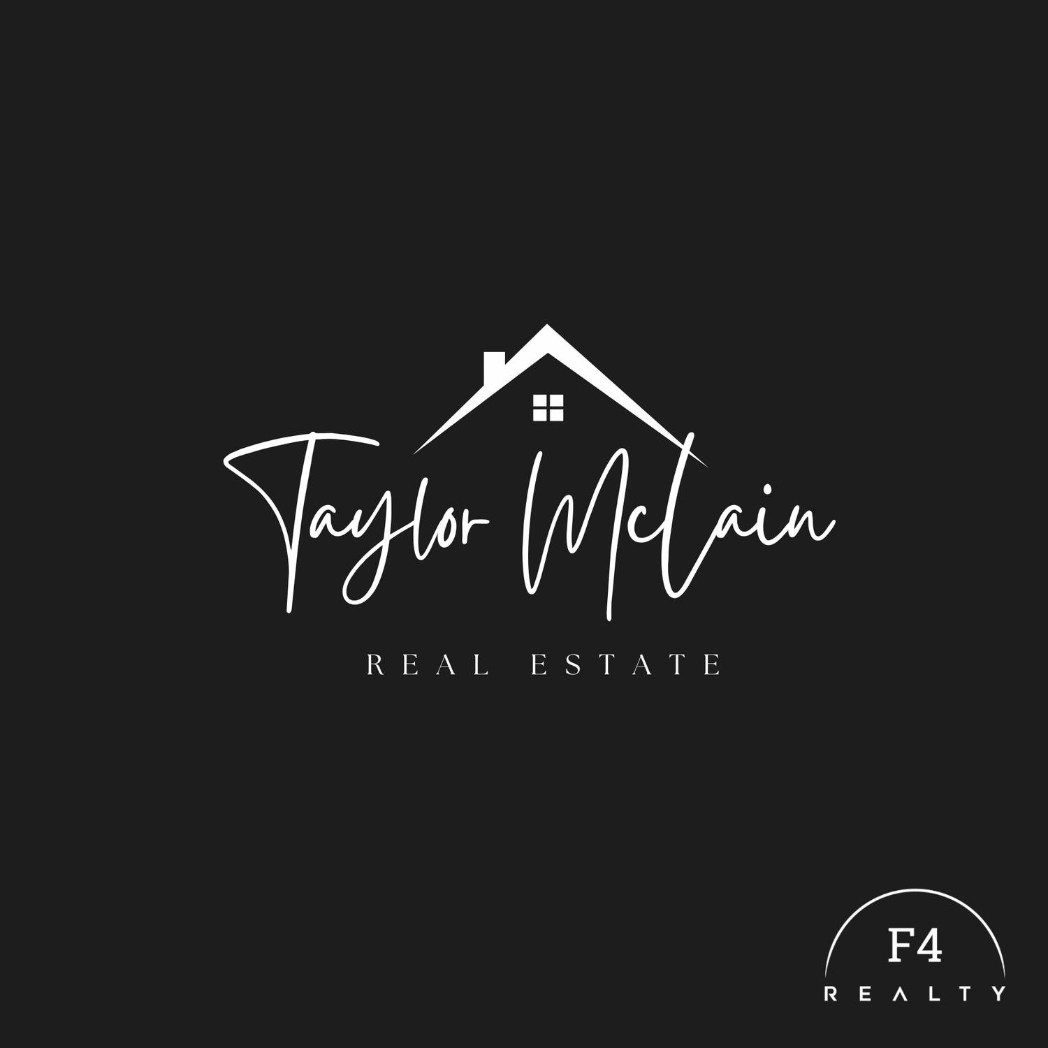 Modern real estate logo design for Taylor McLain with minimalist house icon on black background.