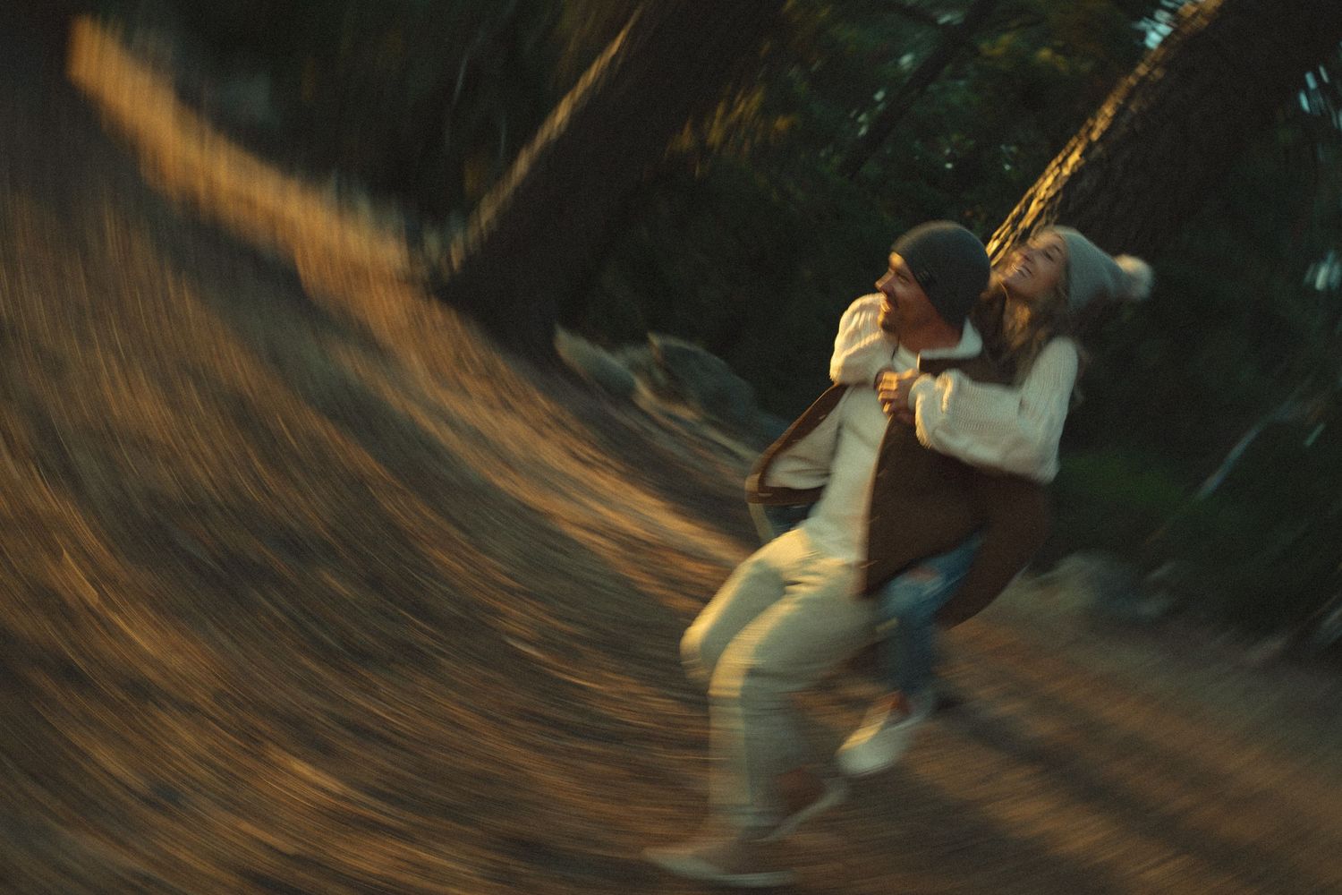 Couples photoshoot at an Adelaide forest at sunset, golden hour.