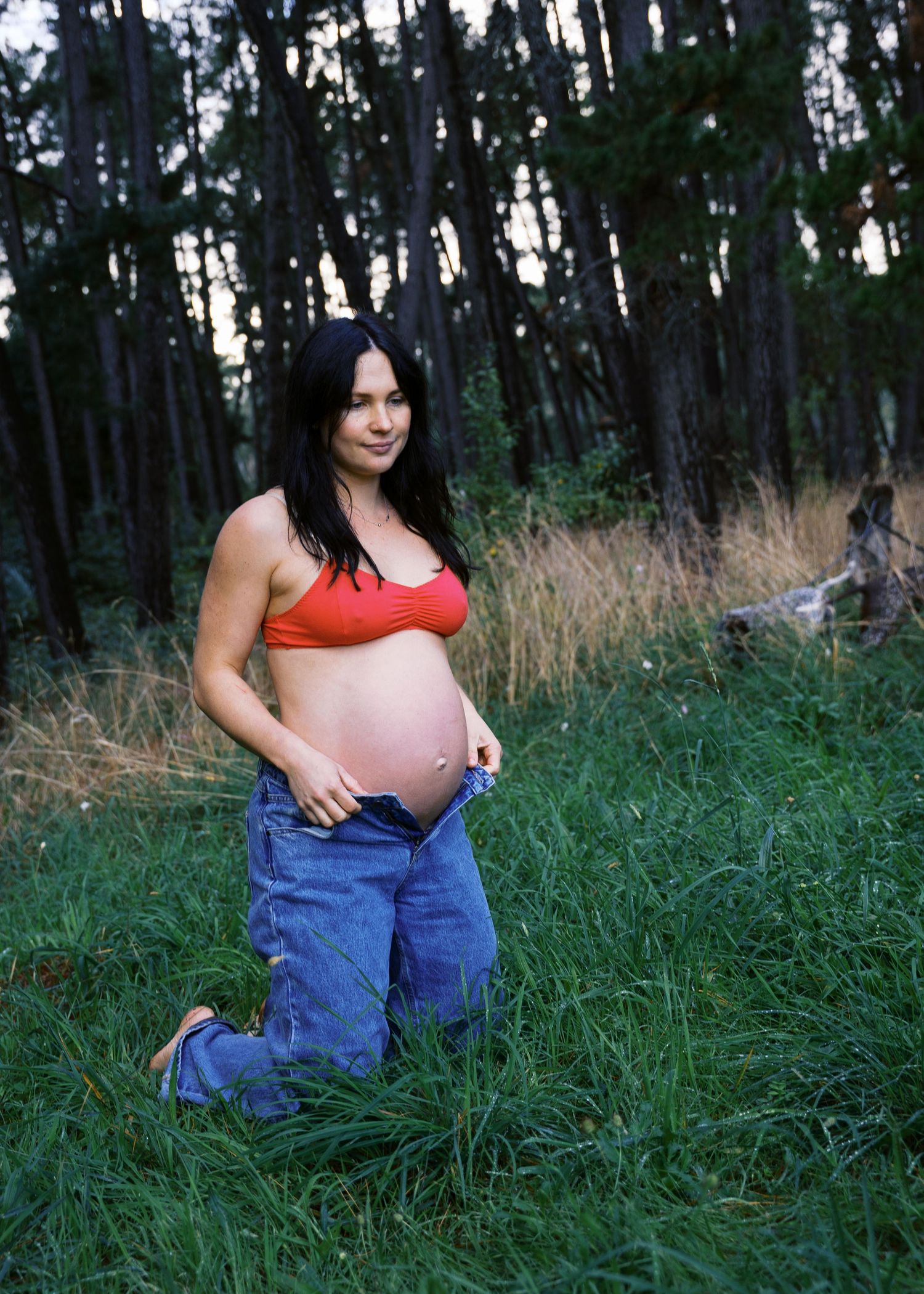 A bright and colourful maternity photoshoot at a forest in Adelaide.