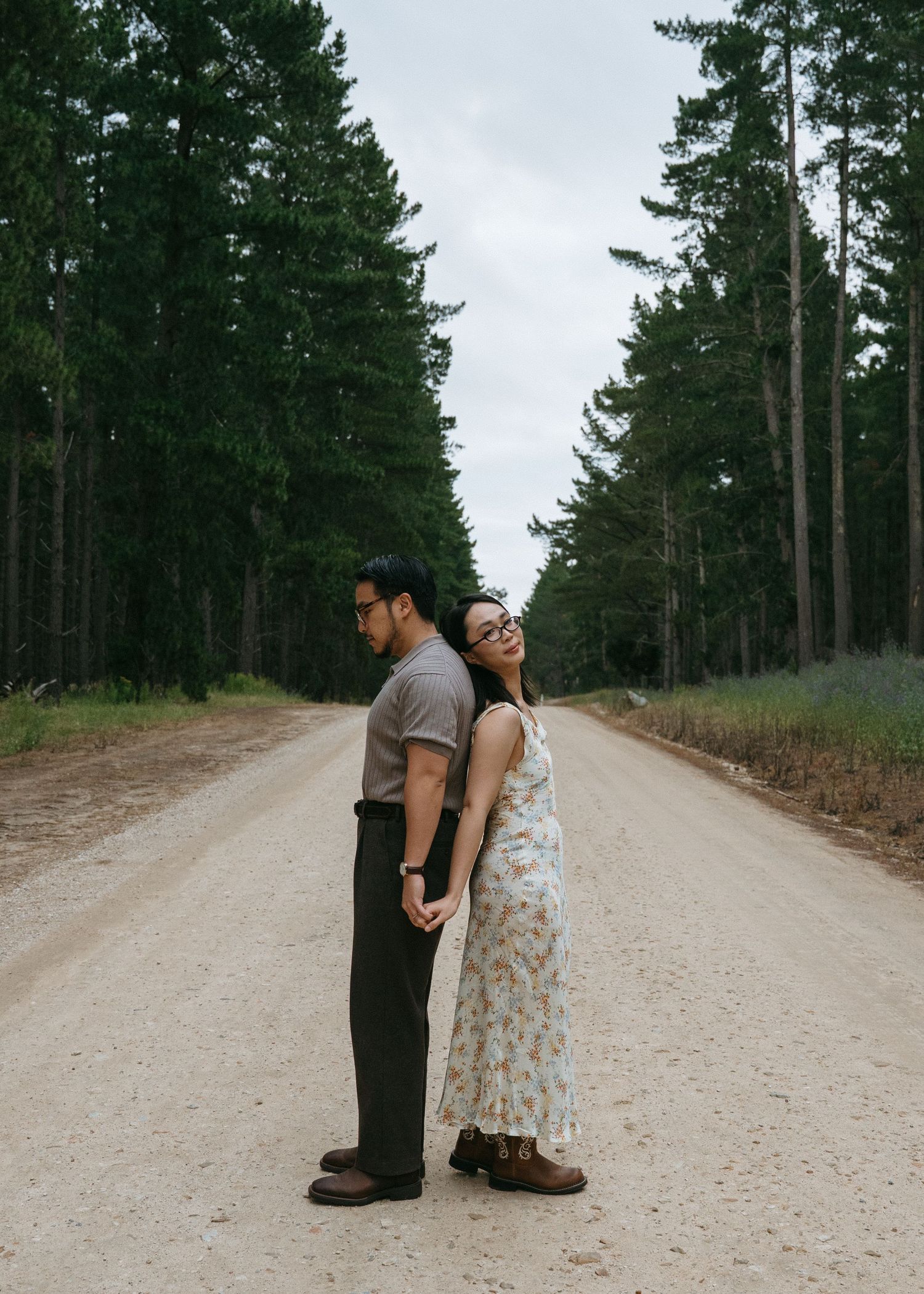 Couples photoshoot at an Adelaide forest at sunset, golden hour.