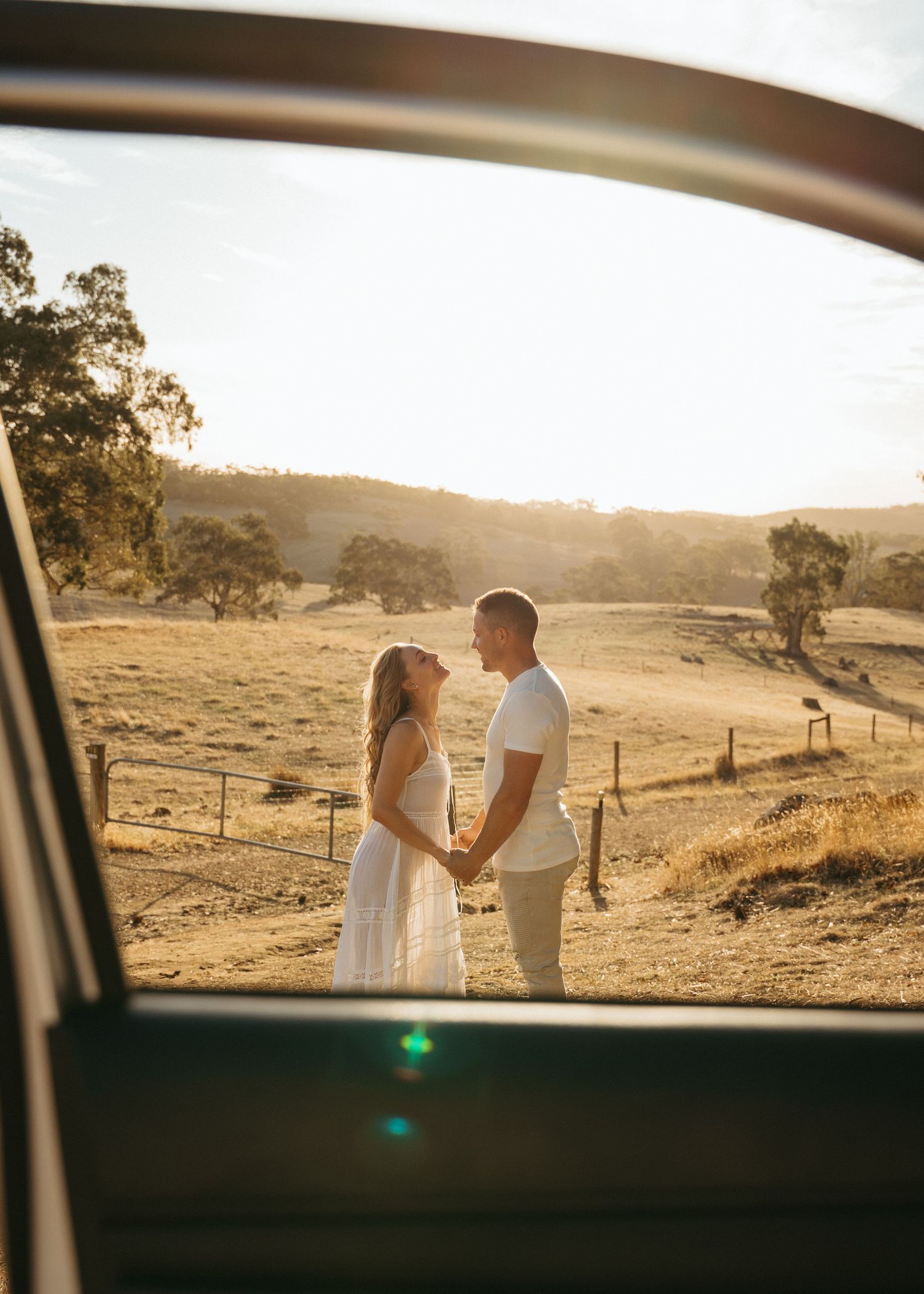 Couples photoshoot at an Adelaide forest at sunset, golden hour.