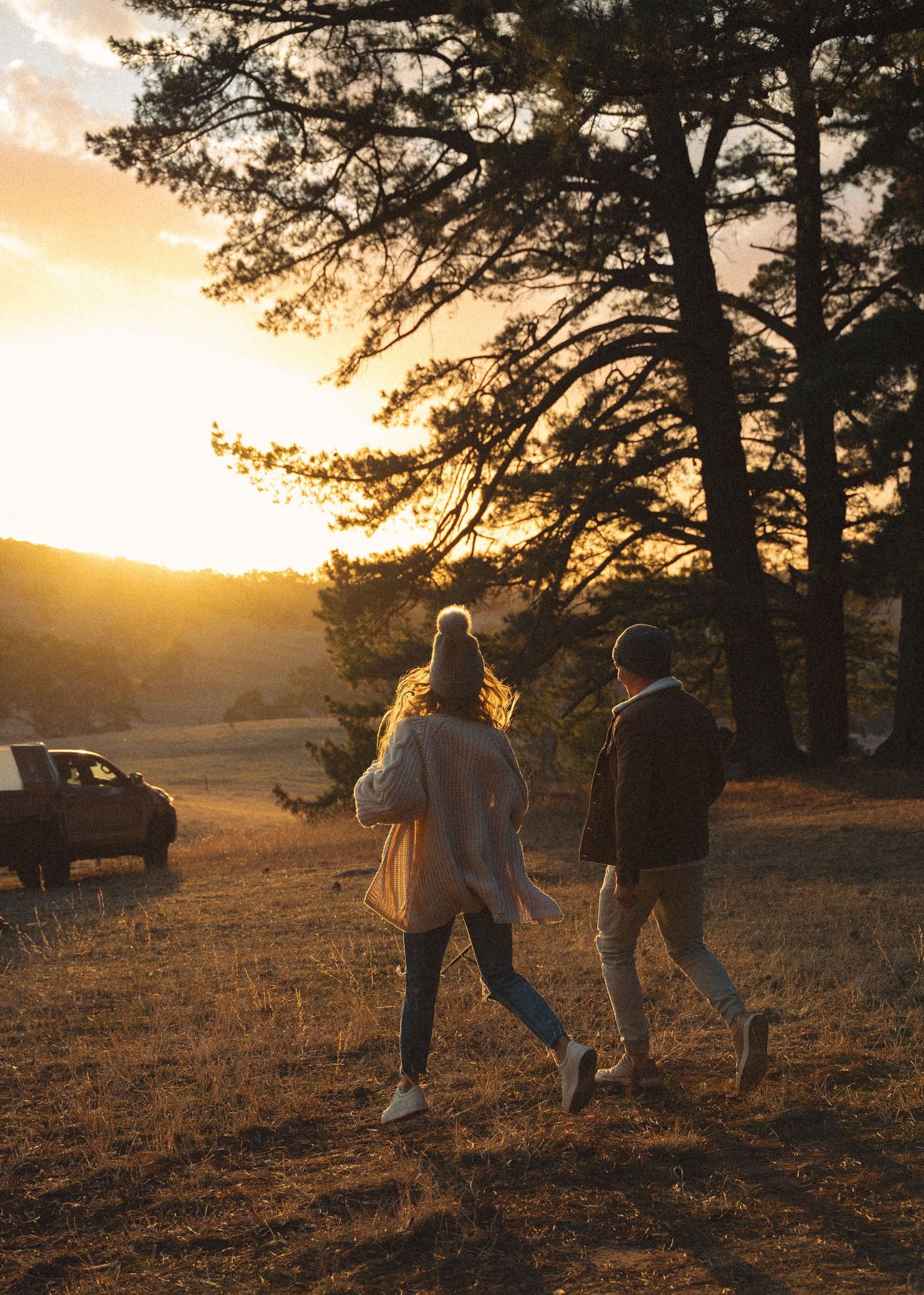 Couples photoshoot at an Adelaide forest at sunset, golden hour.