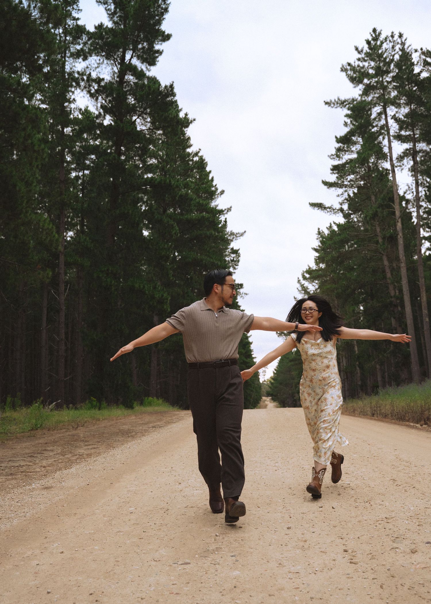 Couples photoshoot at an Adelaide forest at sunset, golden hour.