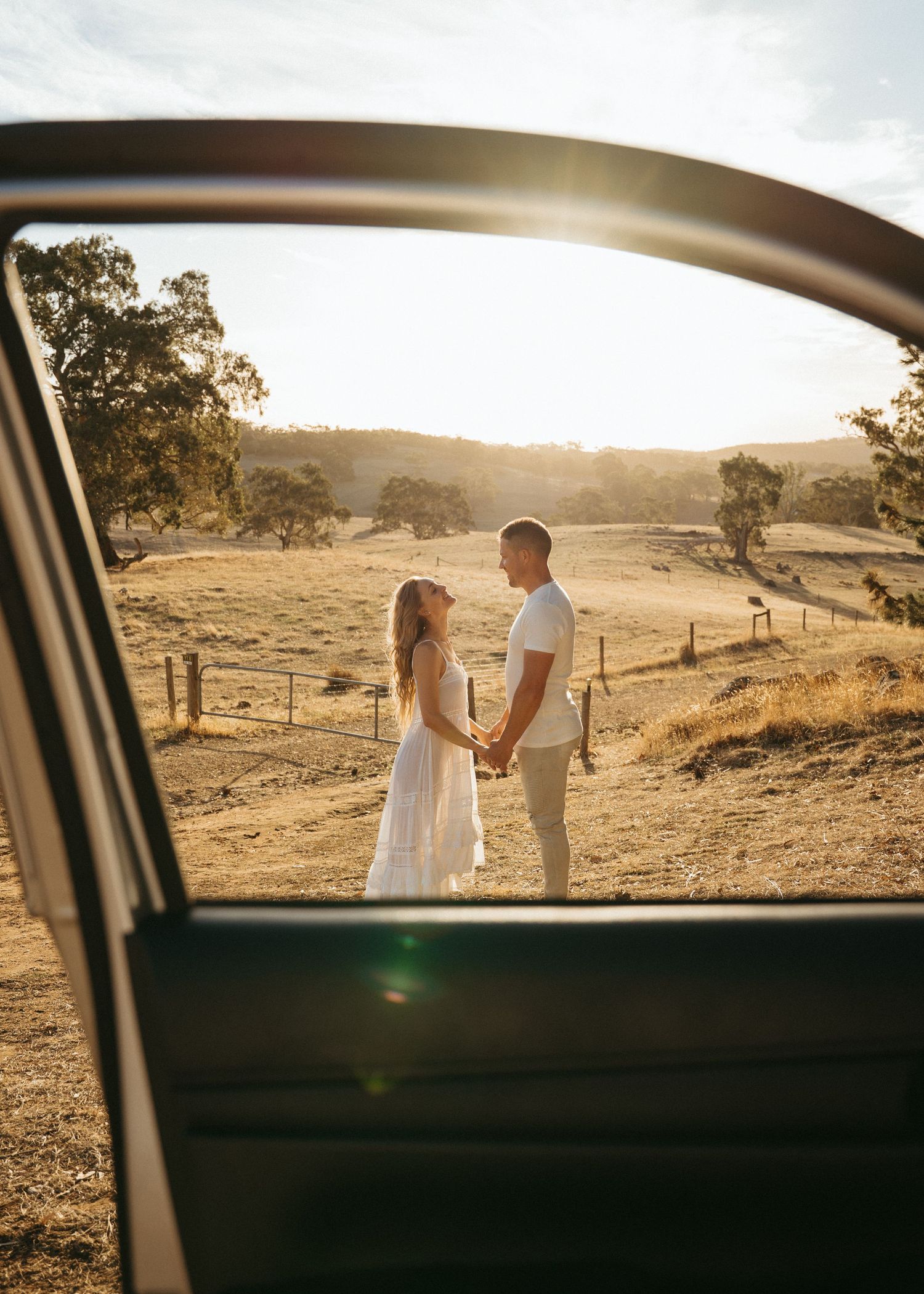 Couples photoshoot at an Adelaide forest at sunset, golden hour.