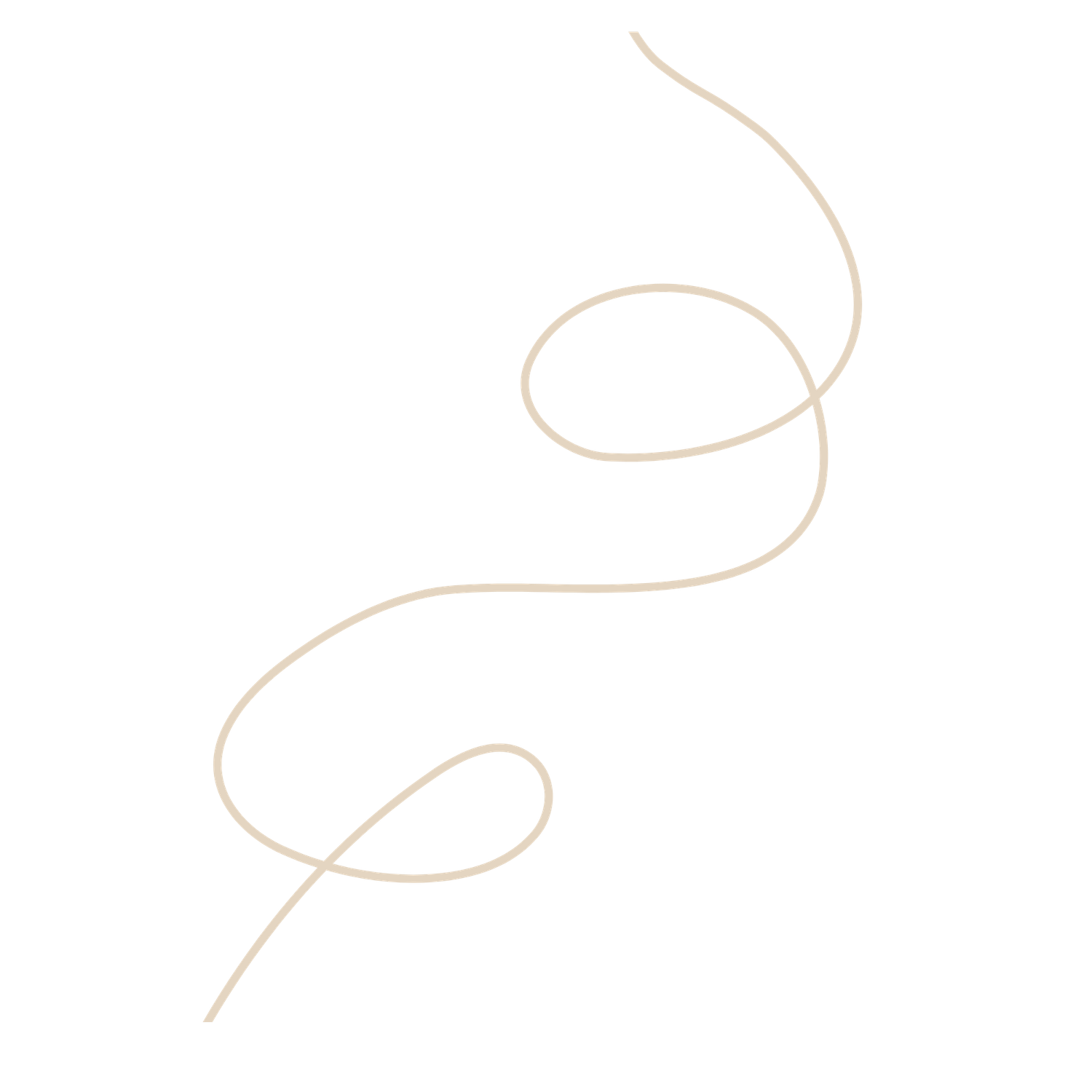 A delicate, curling beige string or twine forming elegant loops and swirls on a white background.