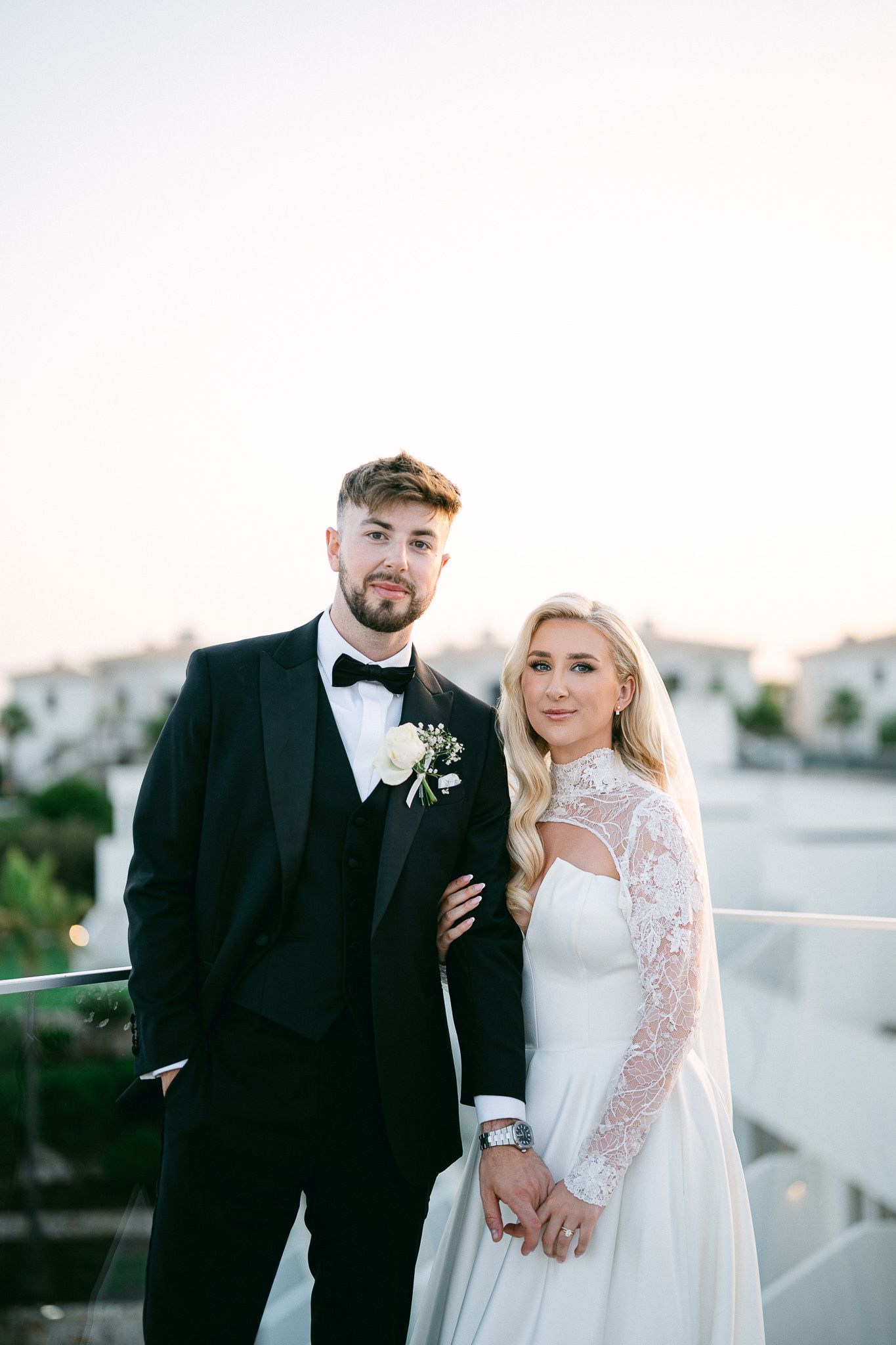 bride and groom romantic portrait