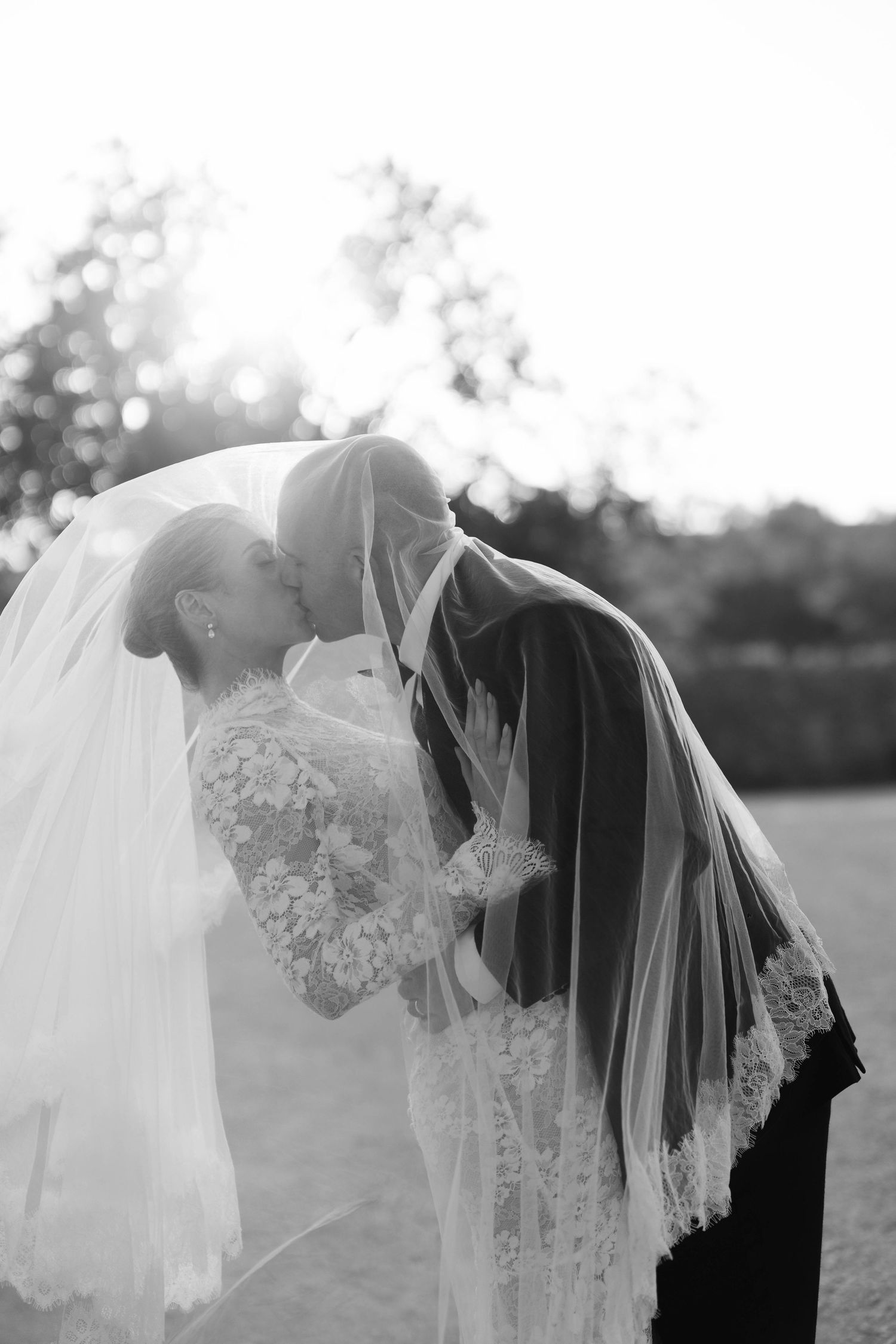 bride and groom sunset portrait