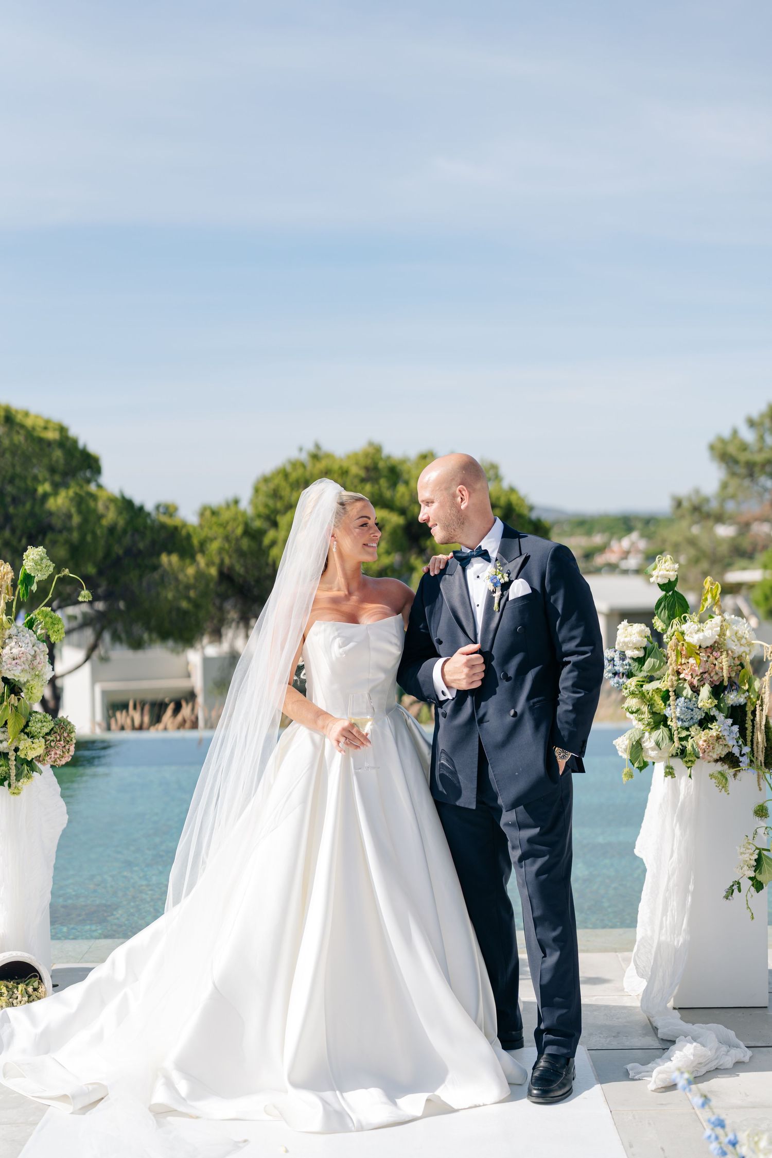 bride and groom romantic portrait