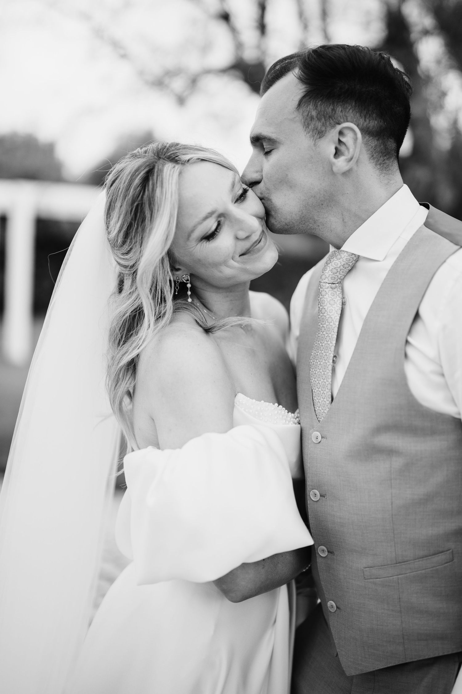 bride and groom walking portrait