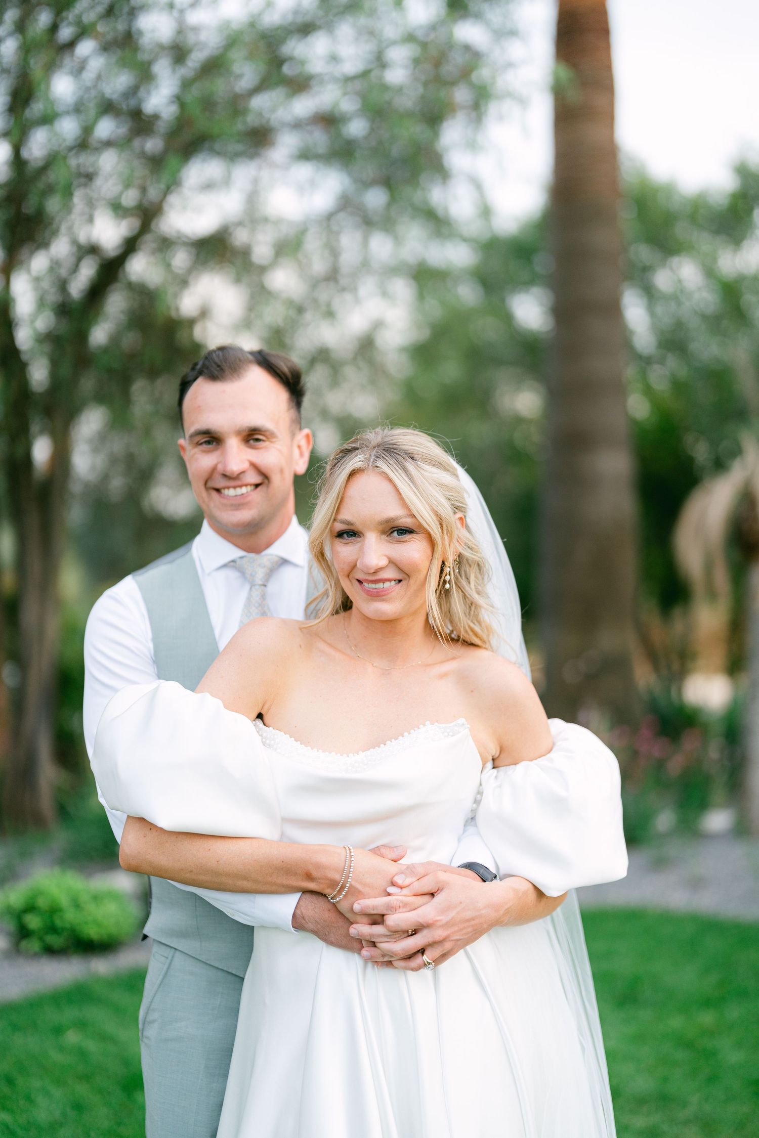 bride and groom sunset portrait