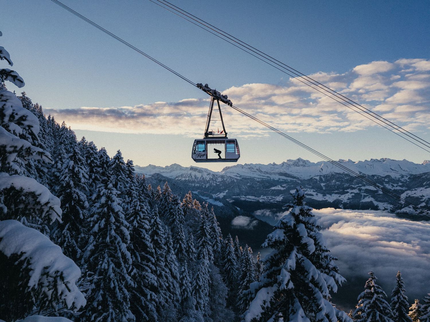 Born from a collaboration between director Timon Bachmann and Fabiano Mancesti, this image depicts a skier in an open cabin in Rigi Kaltbad.